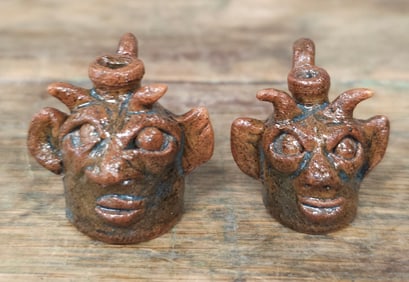 Rare Lin Craven Mini Devil Face Jug Lot of 2
