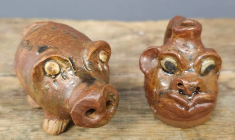 Marie Rogers Folk Pottery Pig & Face Jug Lot
