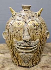 Todd Hewell Folk Pottery Devil Face Jug
