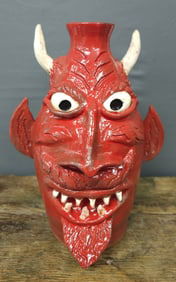 Buffalo Swamp Pottery Red Devil Face Jug