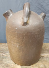 Rare Signed Brown Pottery Harvest/ Monkey Jug