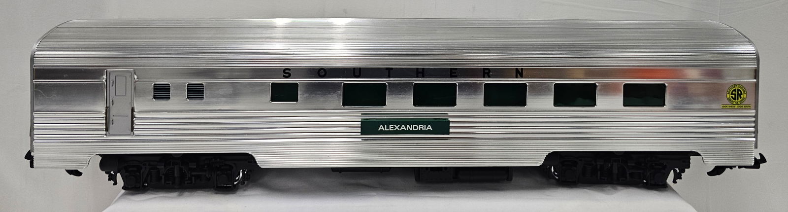 Aristo-Craft Southern "Alexandria" Passenger Car: Aristo-Craft G-Scale 32511 Southern "Alexandria" Aluminum Streamline Passenger Car, C-8+, comes with sound. No box. Aluminum body, illuminated interior, approx. 30" L.