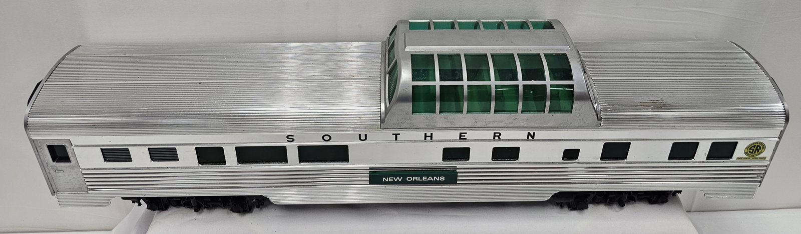 Aristo-Craft Southern " New Orleans" Vista Dome: Aristo-Craft G-Scale 32511 Southern " New Orleans" Vista Dome Car Aluminum Streamline, C-8, comes with sound. No box. Aluminum body, illuminated interior, approx. 30" L.