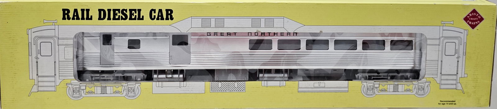 Aristo-Craft G-Scale Great Northern Diesel Car: Aristo-Craft G-Scale Great Northern Rail Diesel Car, new in box. C-10. Features extruded aluminum body and detalied interior. All wheel drive, DCC Port and dummy plug, sound ready, New smoke system. #