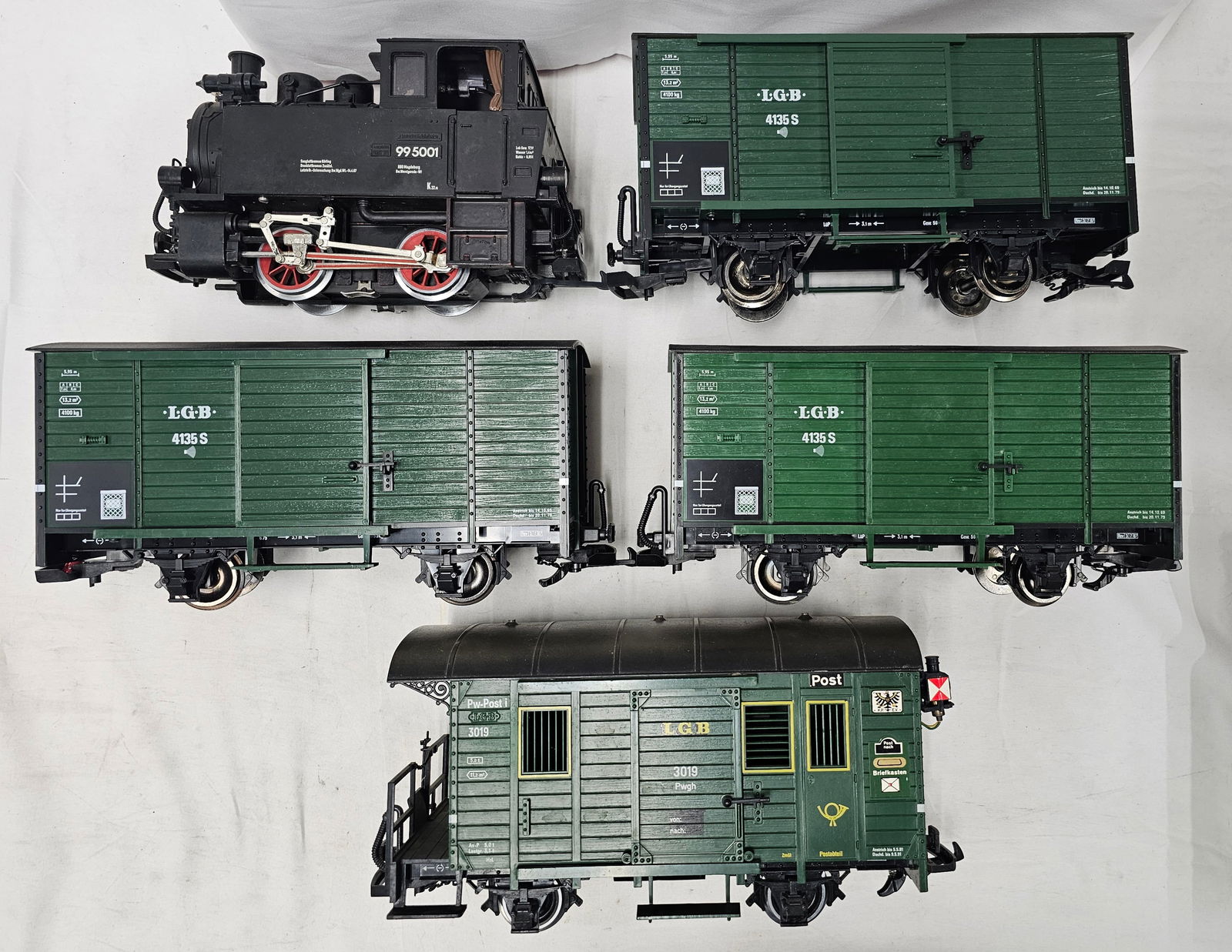 G-Scale LGB Locomotive & Mailcar & 3 Boxcars (1 of 9)