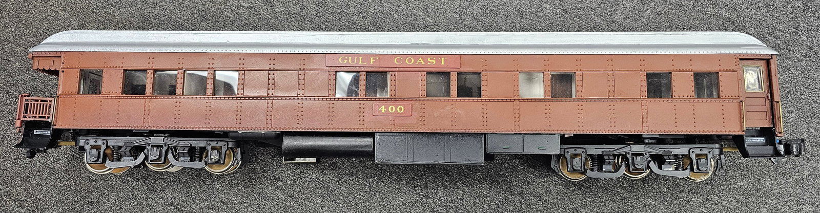 Aristo-Craft G-Scale Gulf Coast Observation Car: Aristo-Craft G-Scale Gulf Coast Observation Car, C-7+. Car has been repainted to custom colors.