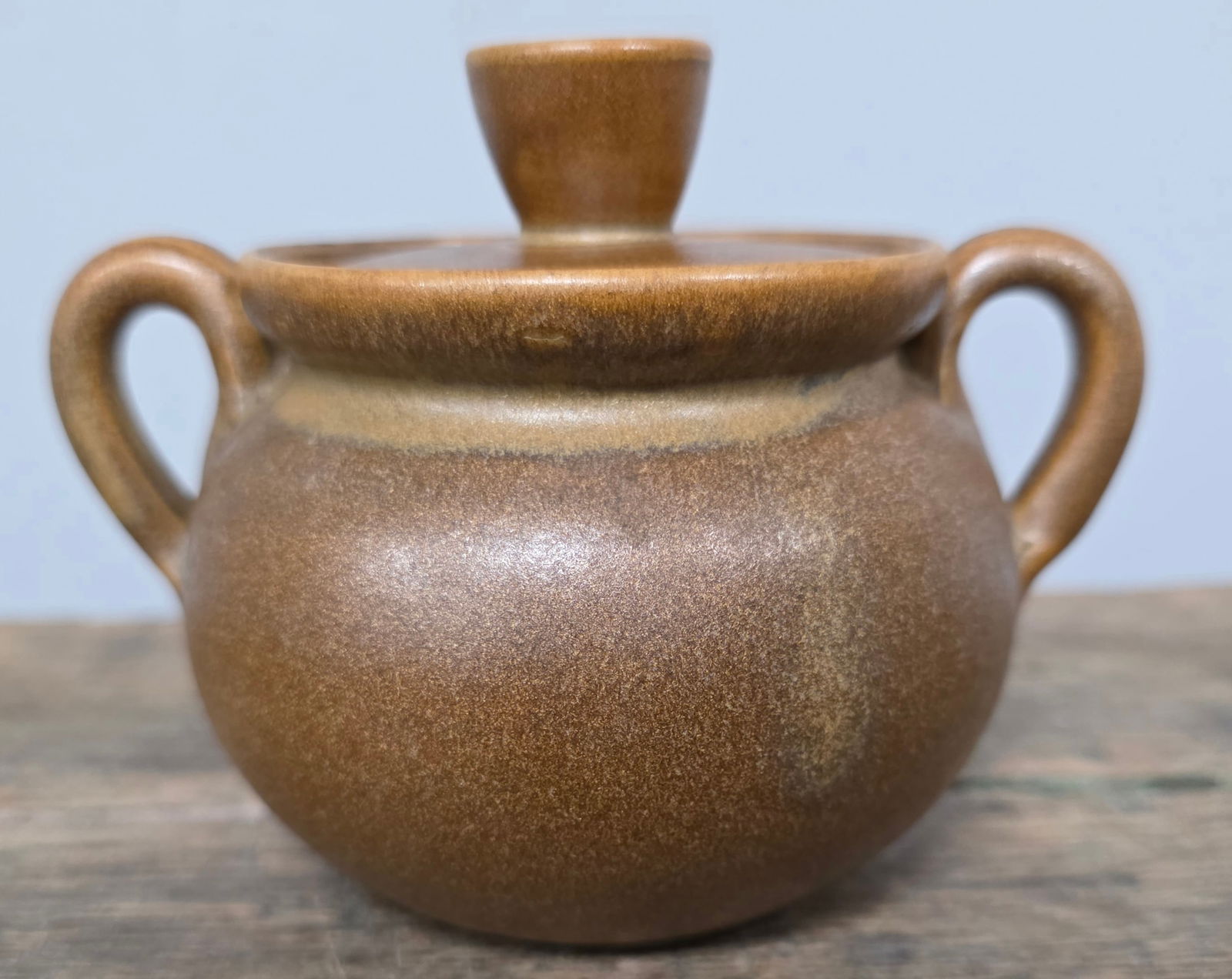 Bill Gordy Covered Sugar With Candle Holder Lid: Bill Gordy Covered Sugar With Candle Holder Lid in Mountain Gold glaze and is in collector grade condition. Standing: 3 3/4" Tall