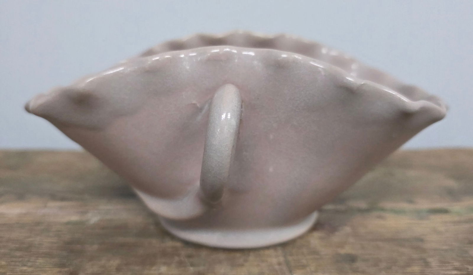 WJ "Bill" Gordy Pink Ruffled Basket: WJ "Bill" Gordy Pink Ruffled Basket in collector grade condition, no damage. Signed GA Art Pottery. Size: 3 1/4" T x 7" W