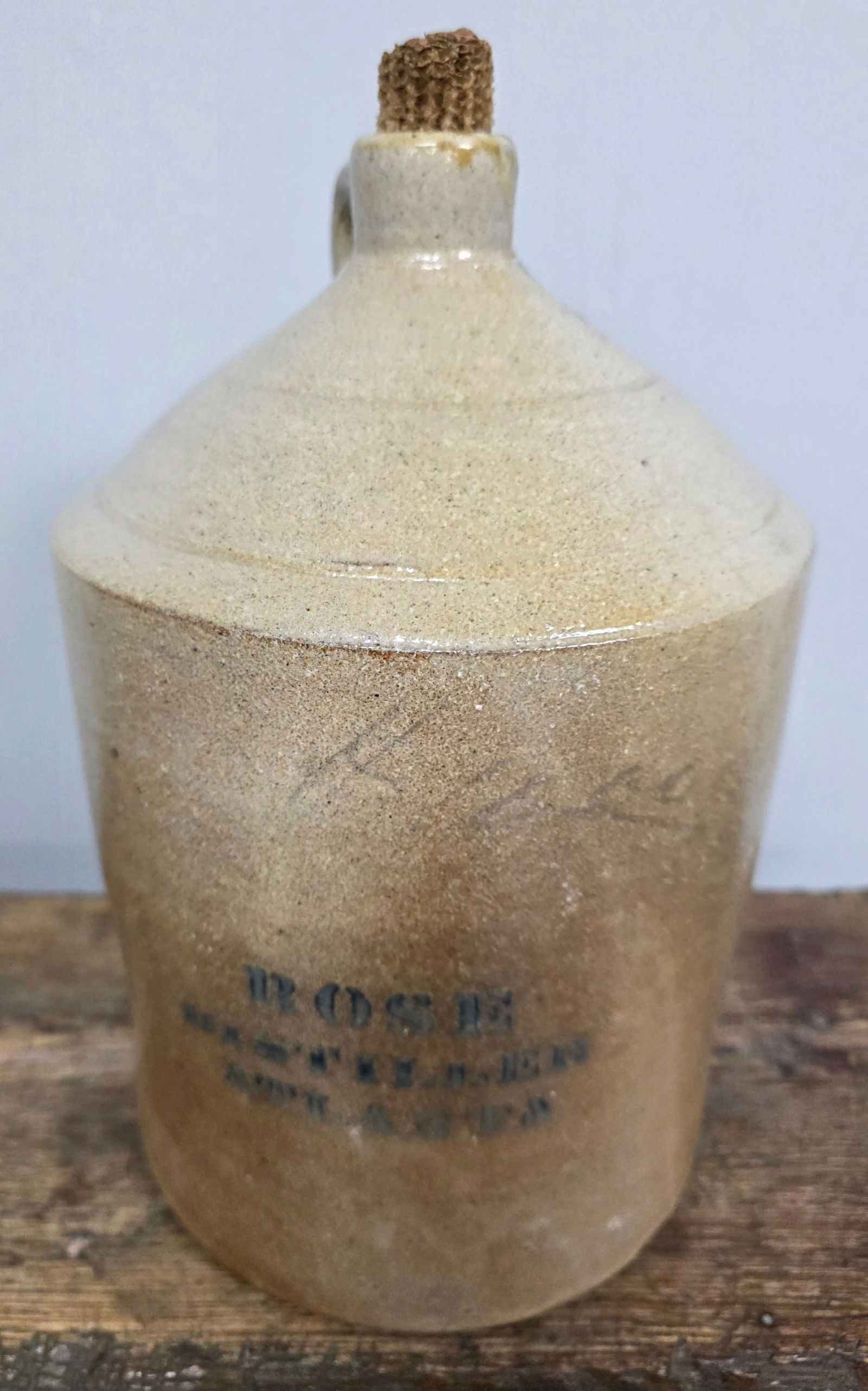 C.S. Klein 1870s Rose Distillers Atlanta 2 Gal Jug: C.S. Klein 1870s Rose Distillers Atlanta two gallon whisky advertsing salt-glaze colbalt stencil jug. Condition is excellent, find another one. Standing: 12" tall.