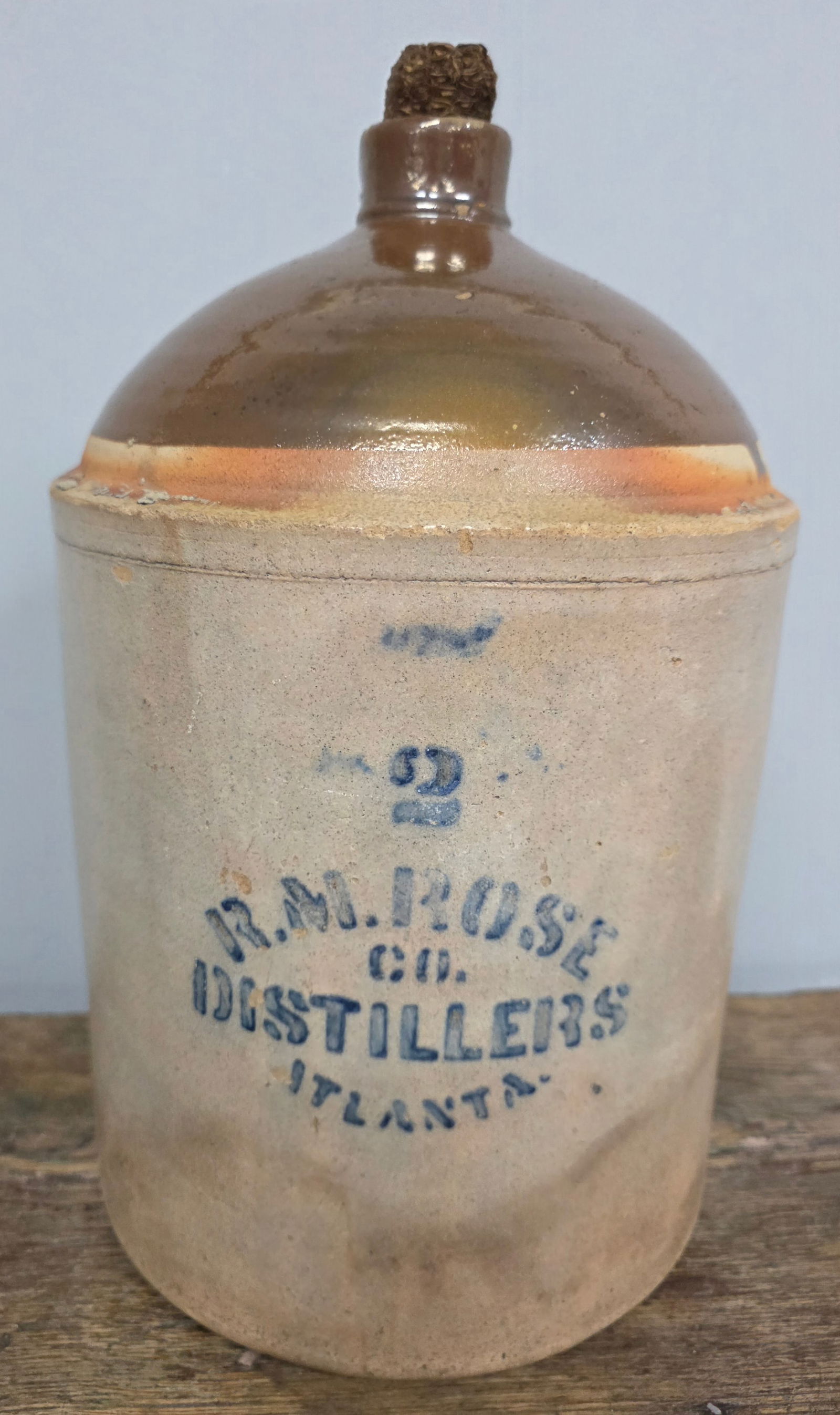 2 Gal R M Rose Stamped C H Bird Jug: 2 Gal R M Rose Stamped C H Bird Jug, hard to find example with the 'Bird' Stamp. Very nice cobalt stencil and overall very nice condition with typical glaze flakes and one rear glaze chip that was don