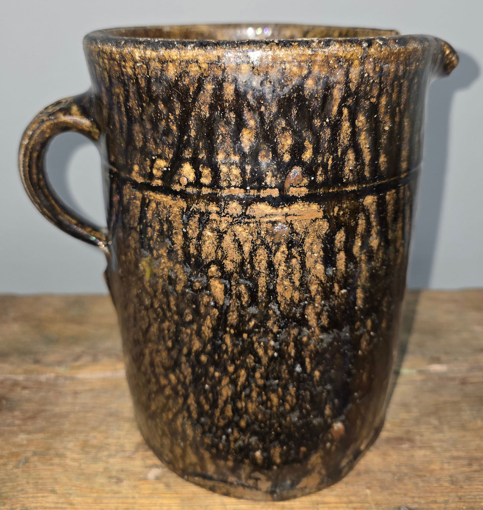Crawford County Signed HD Batter Pitcher: Monumental Crawford County Signed "HD" Henry Doss Marshall (1845-1899) batter pitcher. One of the rarest pieces out of the Marshall Shop. This batter pitcher has a strong HD stamp on the handle paired