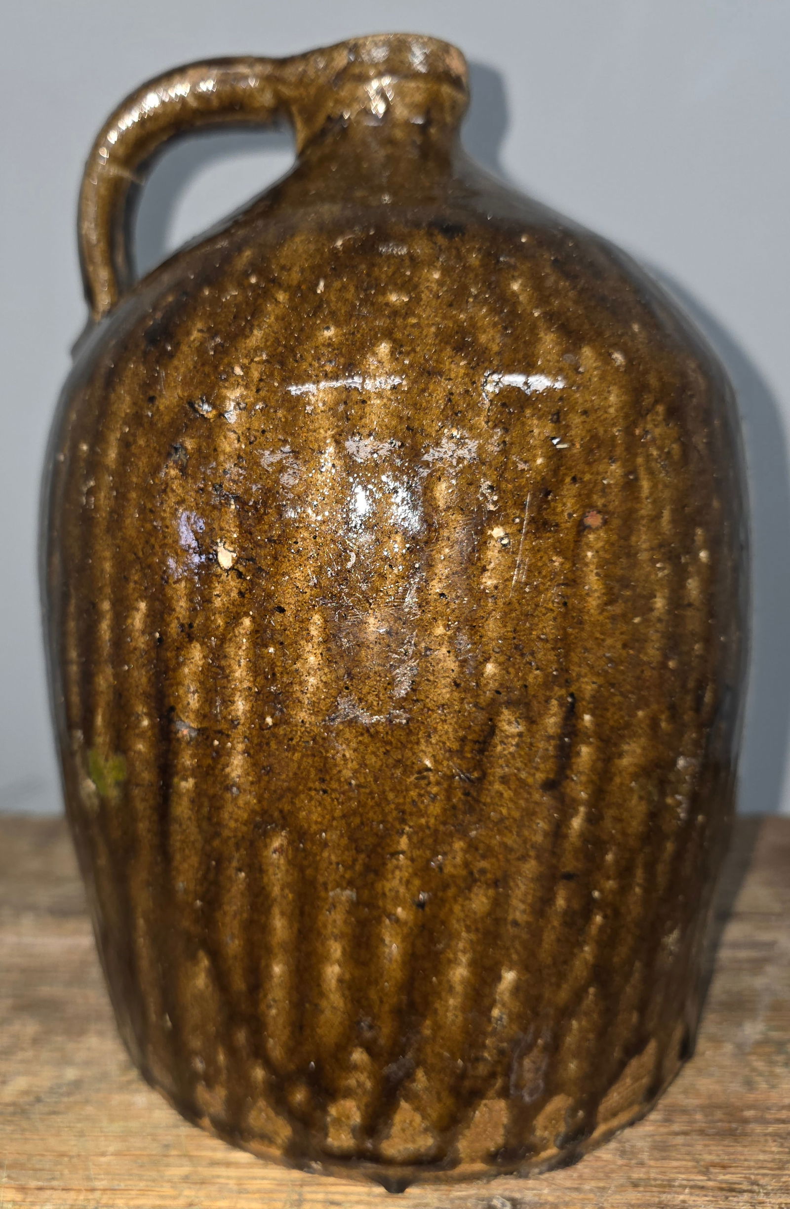 Cleburne County Alabama 1 Gallon Jug: Stunning Cleburne County Alabama 1 Gallon Jug. Outstanding one-gallon runny lime alkaline glaze that shows exceptionally well. This example is truly in collector grade condition basically gem mint