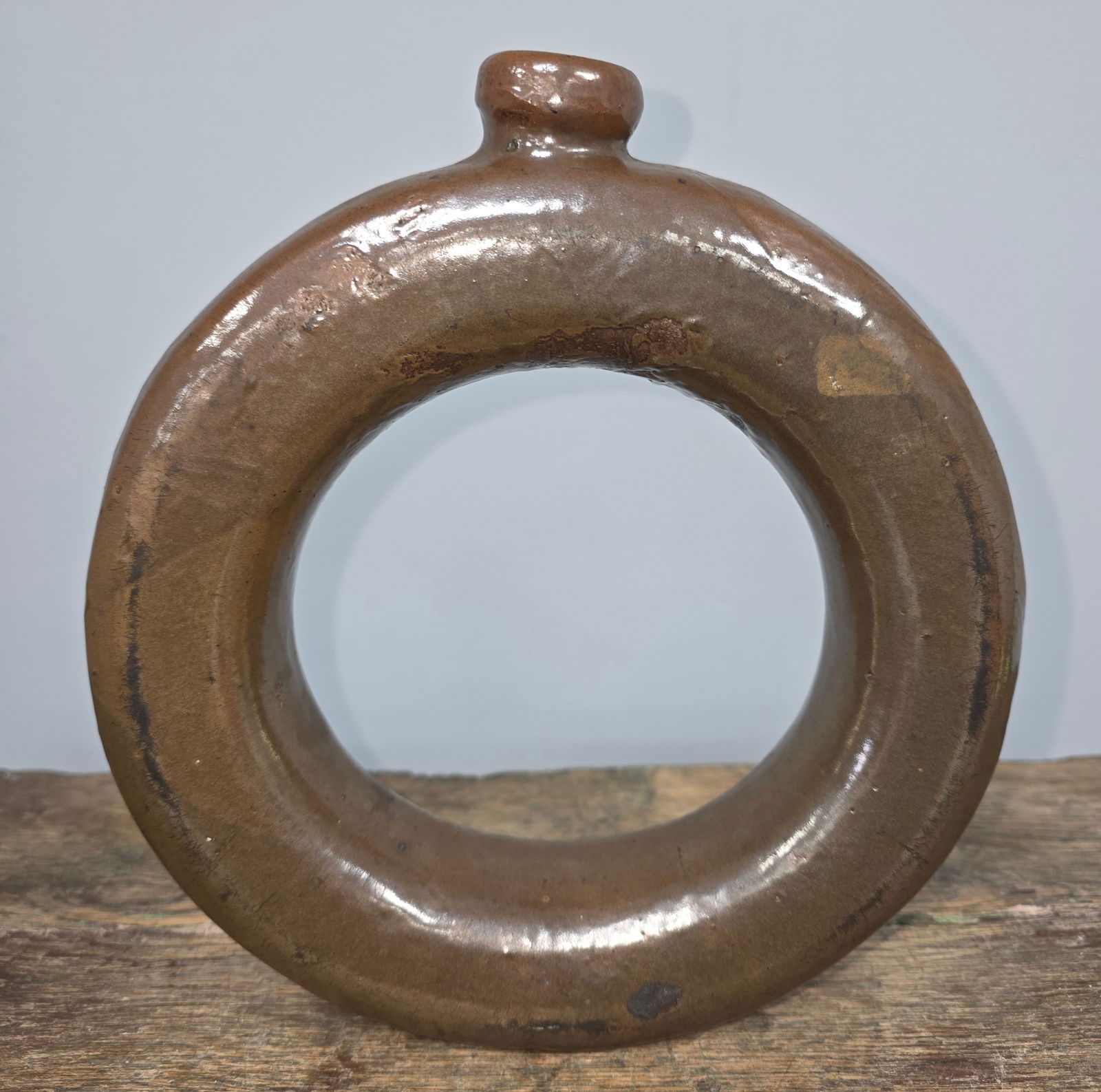 1880-90s Southern Slip Glazed Ring Jug: Fantastic 1880-90s Southern Slip Glazed Ring Jug. The true skill of a master Potter is the ring jug this example right here is nice early crude unique example that is fully functional the example can