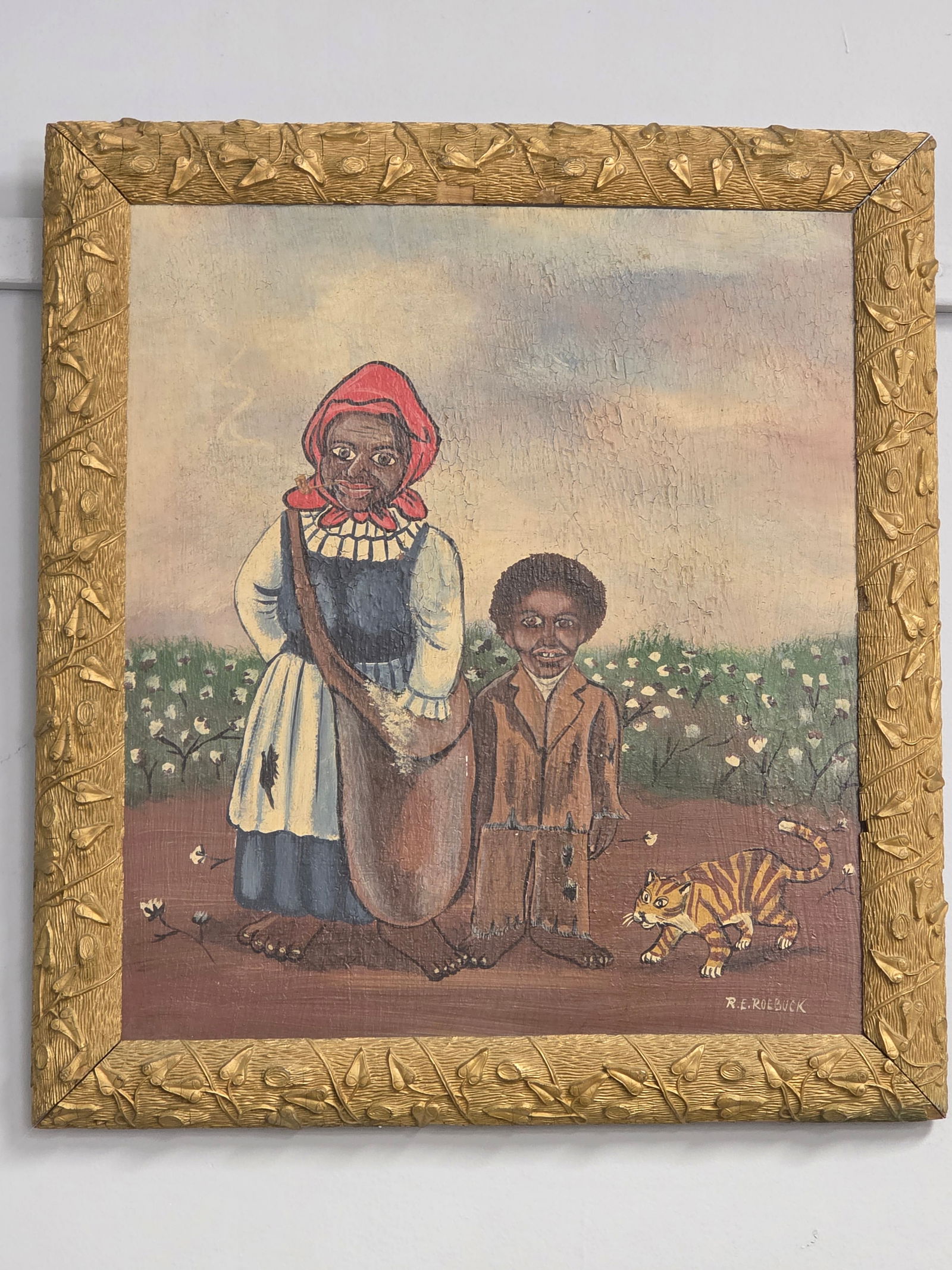 Early Richard Roebuck Folk Art Painting: Fine & signed early Richard Roebuck Folk Art Painting in collector grade condition. Richard is a fantastic African American Folk Art Painter from North Georgia and his works are just fantastic. Condit