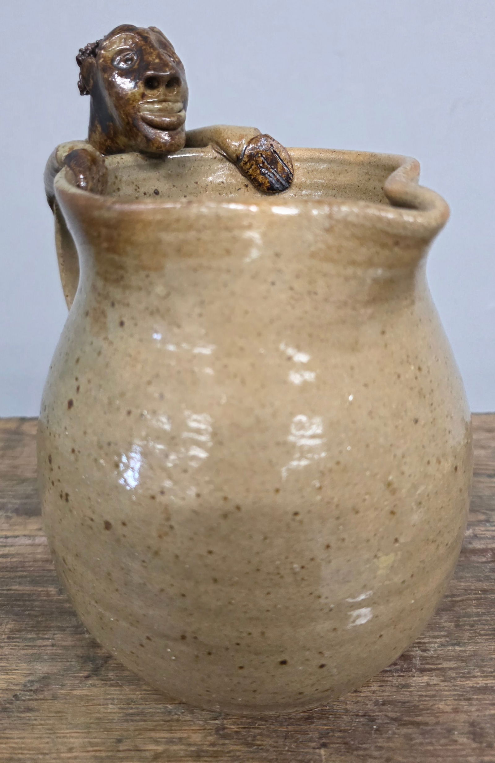 Wilford Dean Black Man Figural Pitcher: Signed Wilford Dean Black Man (Black Americana) Folk Pottery Figural Pitcher, in collector grade condition with no damage or repiars. Sought after example. Standing: 7 1/2" Tall