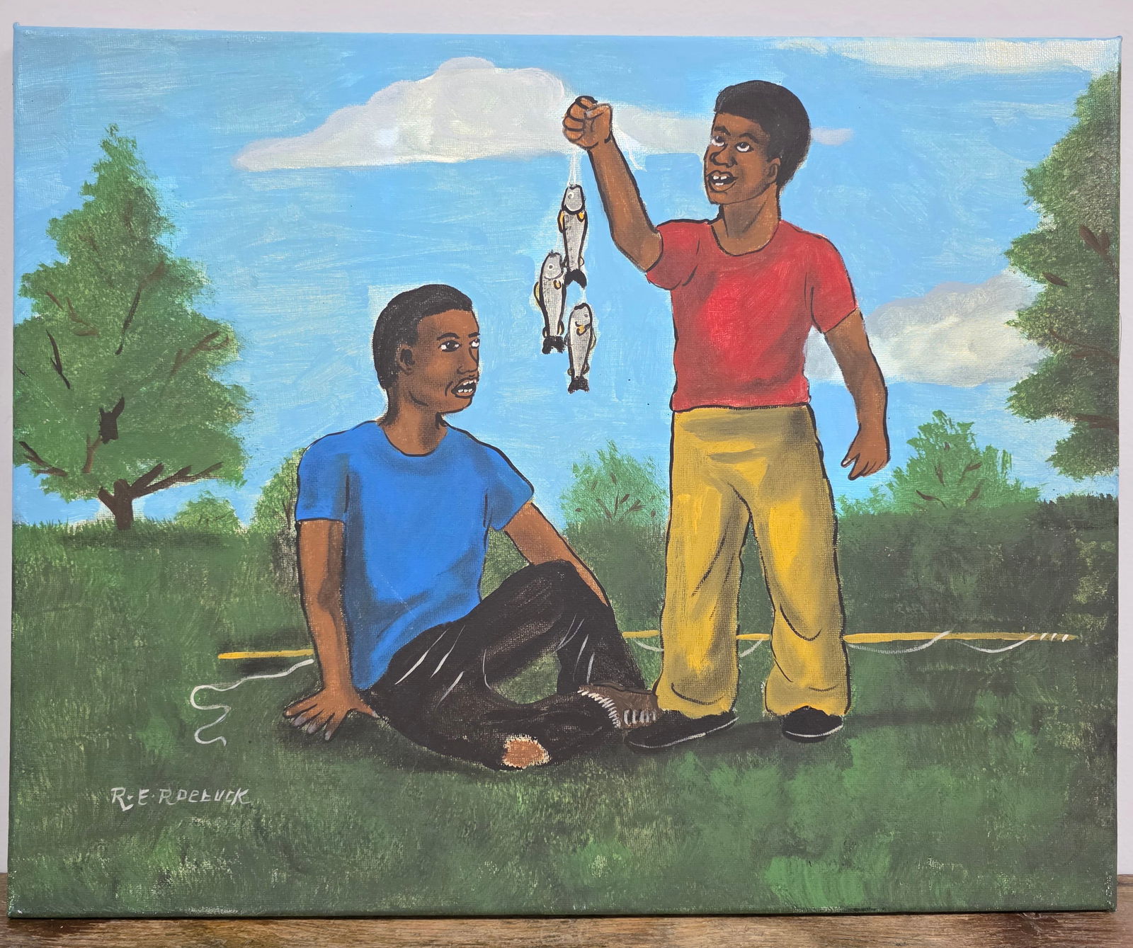 Richard Roebuck Folk Art Painting "Fresh Catch" (1 of 1)