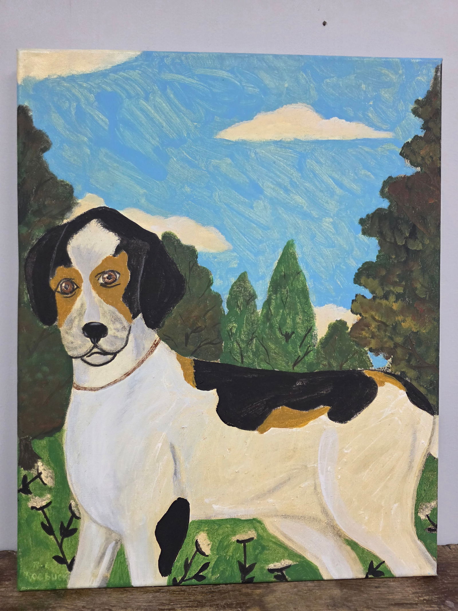 Richard Roebuck Folk Art Dog Painting: Richard Roebuck Folk Art Dog Painting. Size: 20" T x 16" W