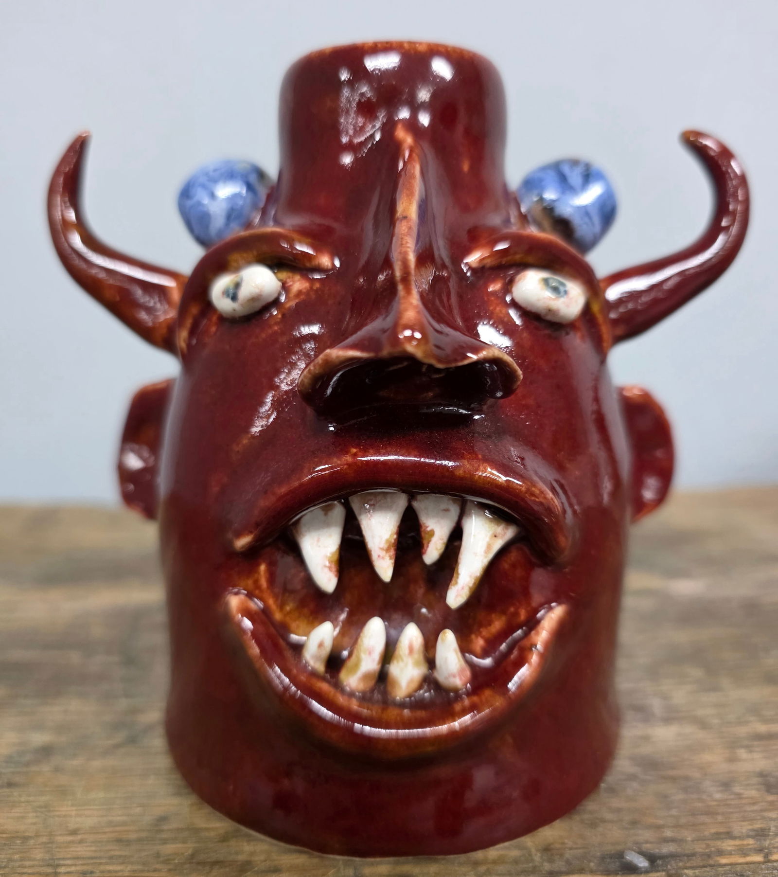 Jackie Apessos Devil Folk Pottery Face Jug (1 of 7)
