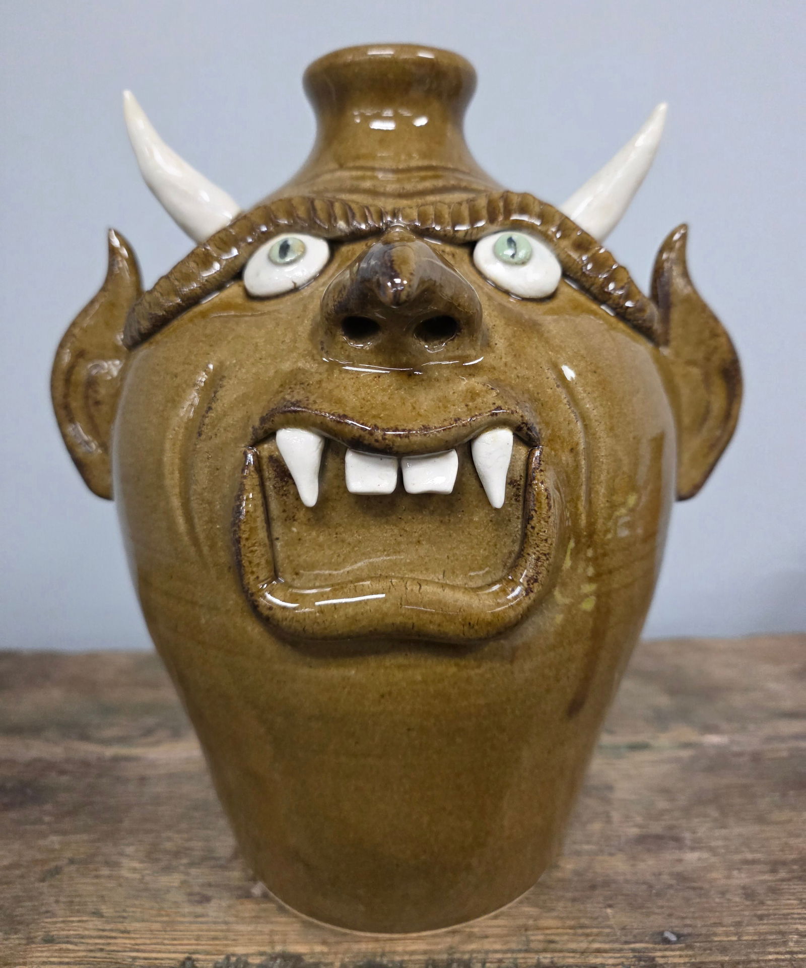 2002 Ottis Noris Green Eye Devil Face Jug (1 of 5)