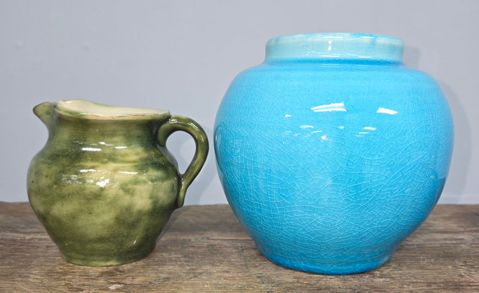 Pisgah Pottery Lot of 2: Pisgah Pottery North Carolina, Lot of Two and both are in collector grade condition. No damage. Vase - 5 1/4" Tall. Pitcher - 3 1/2" Tall.