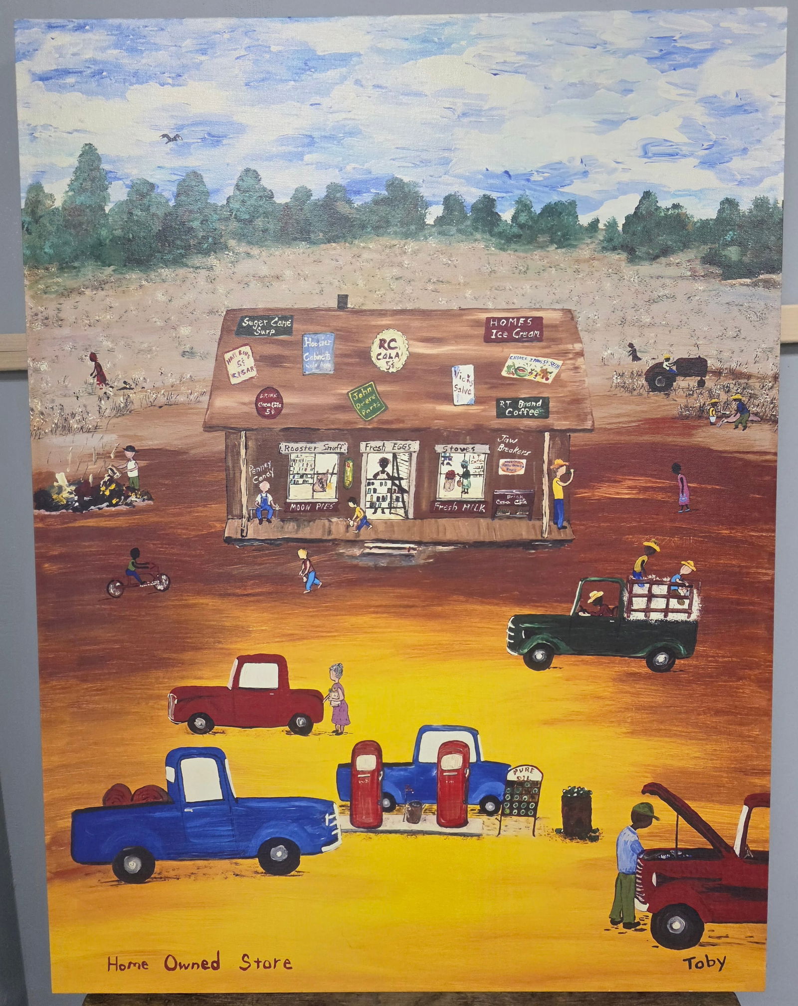 Signed Toby Hollinghead Folk Art Painting: Rare and Signed Toby Hollinghead Masterpiece Folk Art Painting in collector grade condition. This painting was featured and displayed in Wolfsons Children's Hospitial Jacksonville, FL . Provanance -