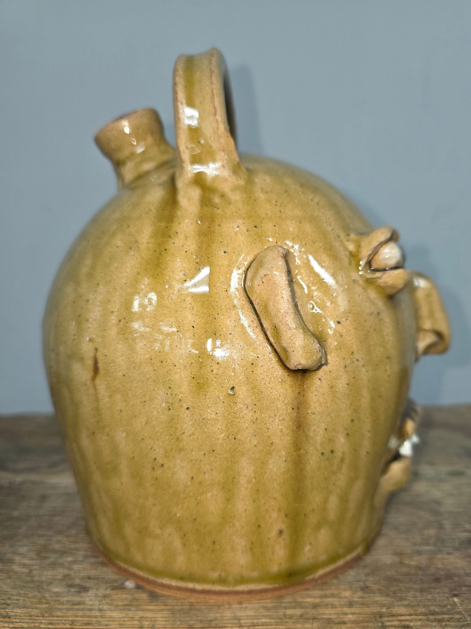 Marvin Bailey Folk Pottery Face Harvest Jug: Marvin Bailey Folk Pottery Face Harvest Jug with outstanding folky facial features and china plate teeth. No damage. Standing: 7 1/2" Tall