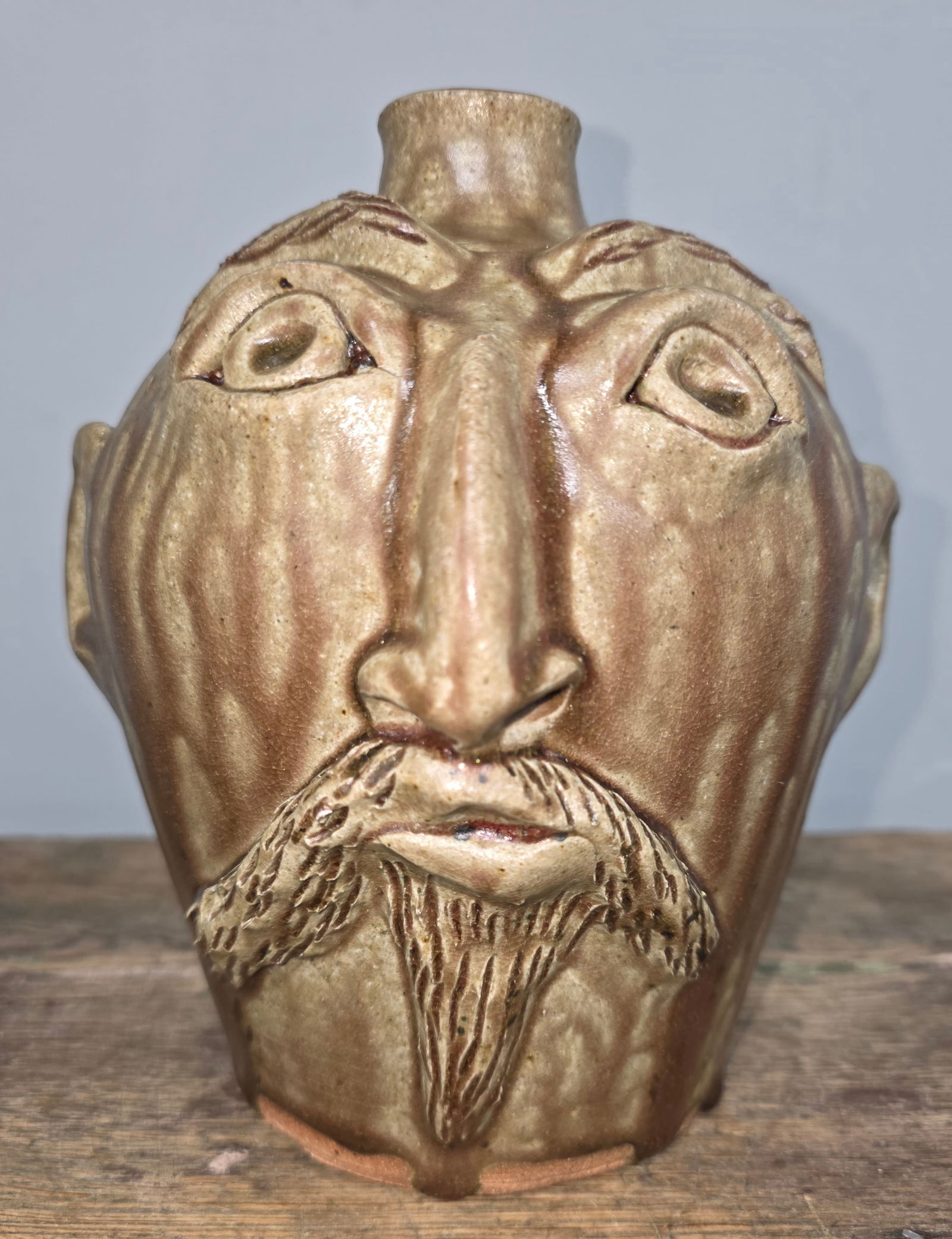 Signed Vicki Miller Ram Pottery Face Jug (1 of 4)