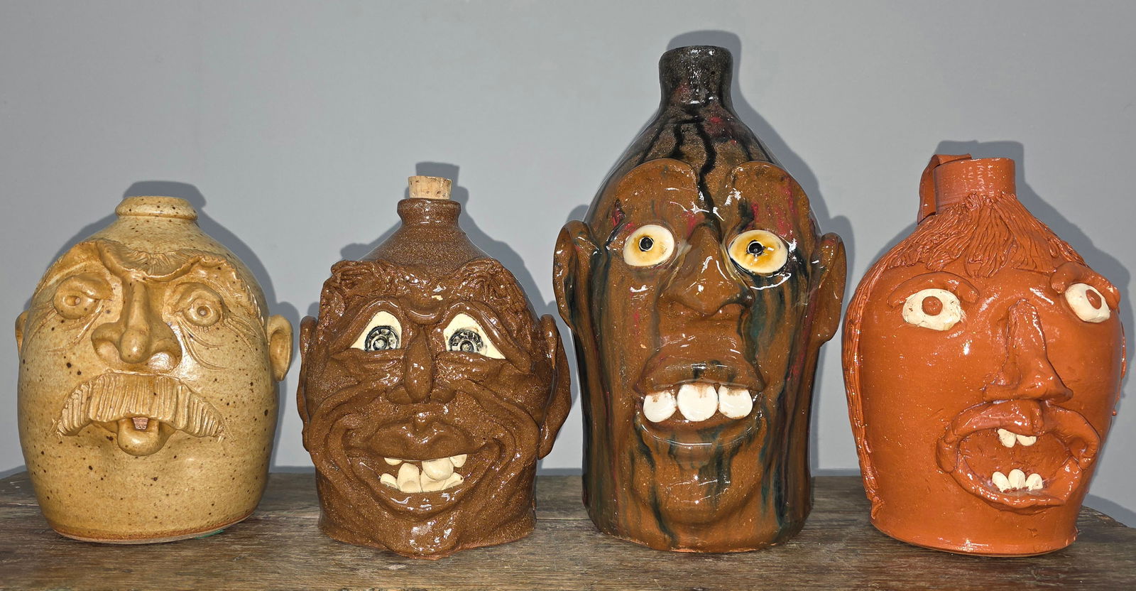 Southern Folk Pottery Face Jug Lot of 4 (1 of 5)