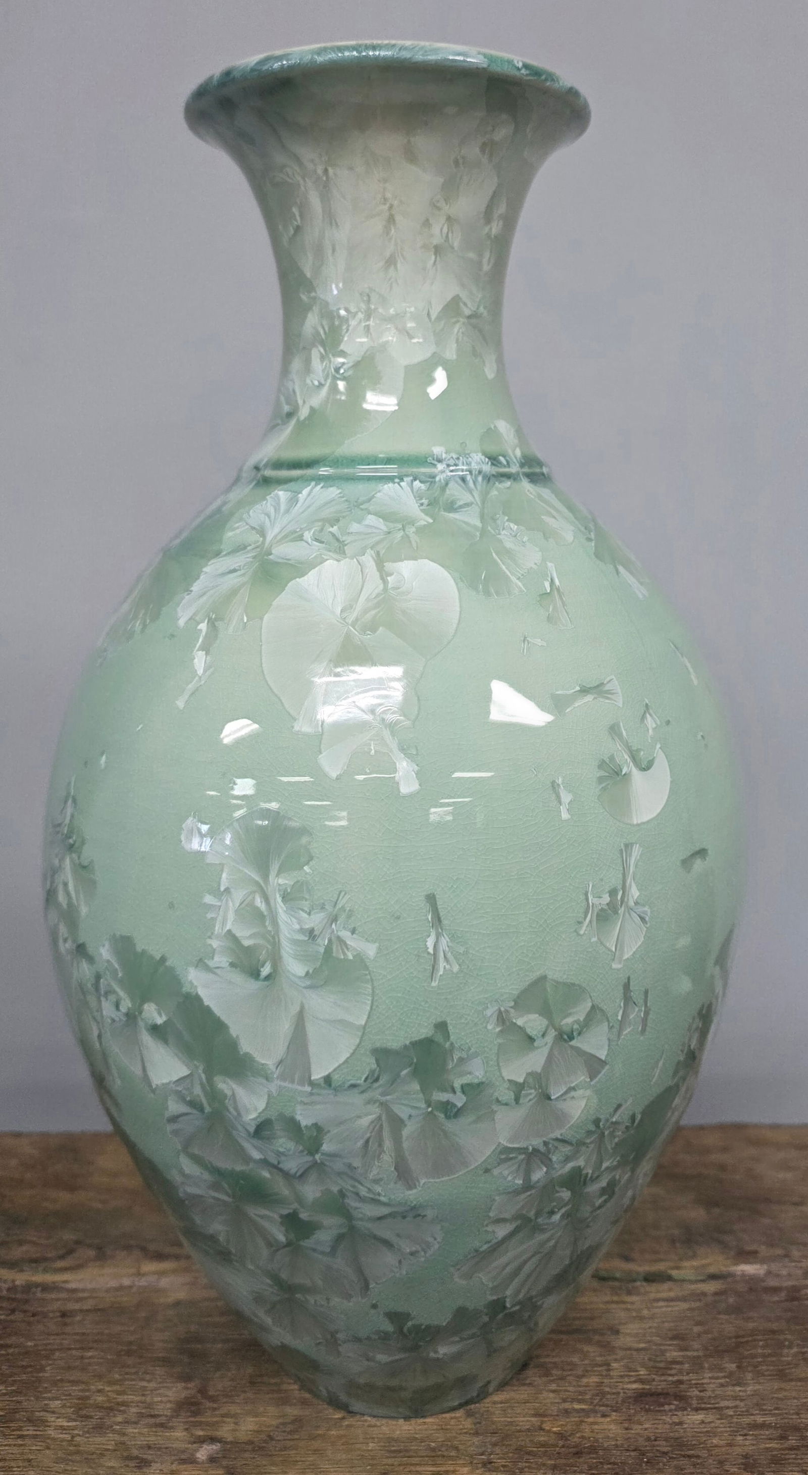 2002 Phil Morgan Crystalline Glaze Vase: 2002 Phil Morgan Crystalline Glaze Vase. Stunning example with no condition issues in collector grade condition and signed on the base. Seagrove, Randolph County, North Carolina. Standing 15 1/2"