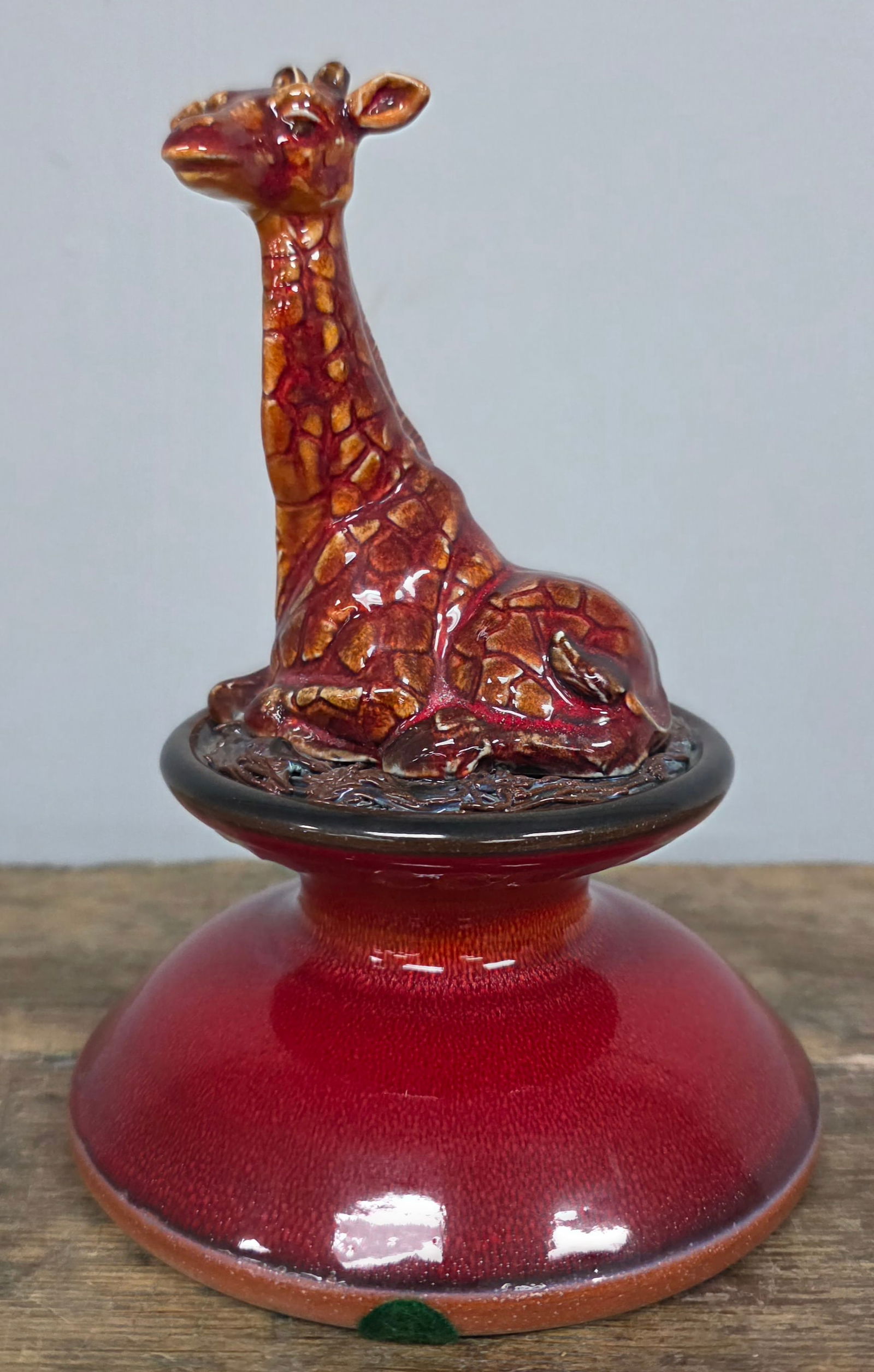 Jim Spires Blood Red Giraffe Figural: Jim Spires Blood Red Giraffe Figural. Signed on the base, in collector grade condition with strong eye appeal and no damage. Standing 6 5/8" tall.