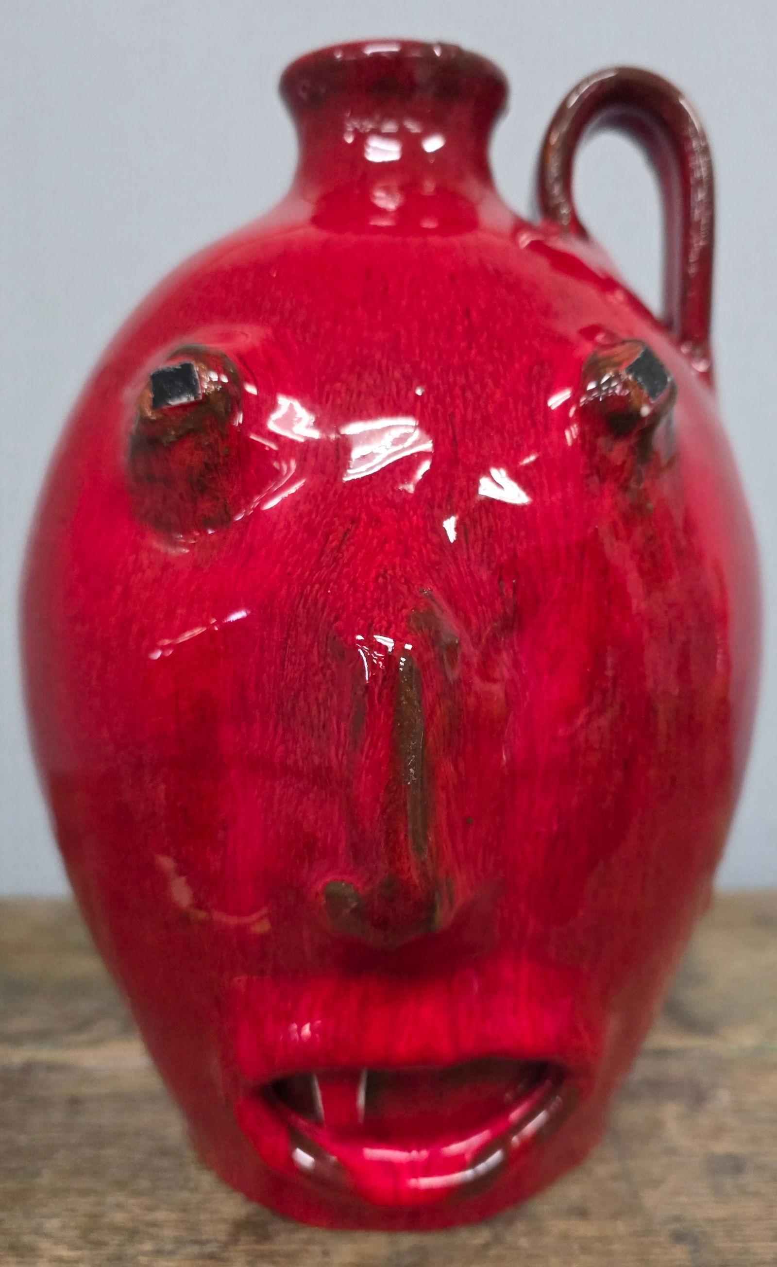 2006 J. Owens Red Glaze Face Jug (1 of 5)