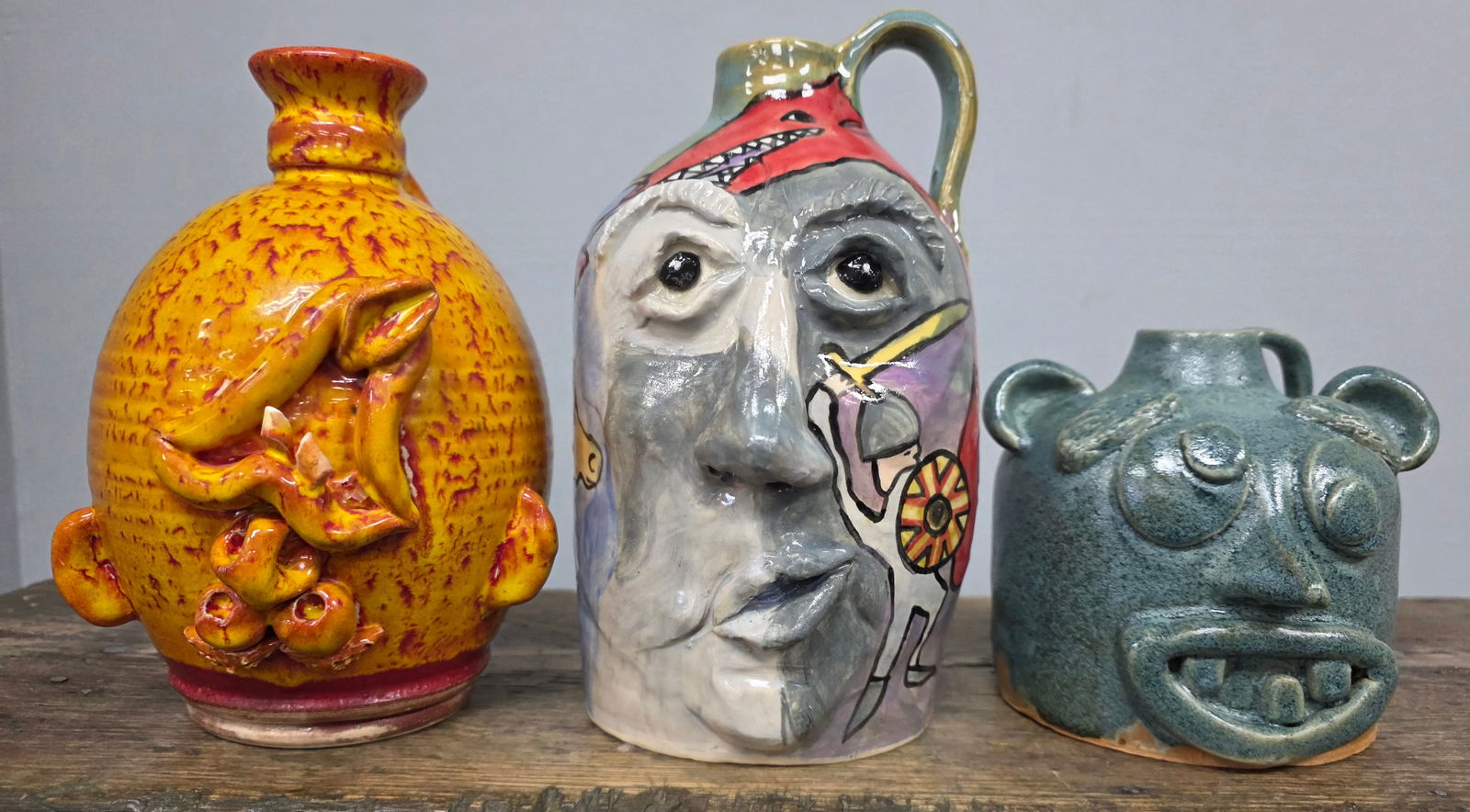 Folk Pottery Face Jugs Lot of 3 (1 of 3)