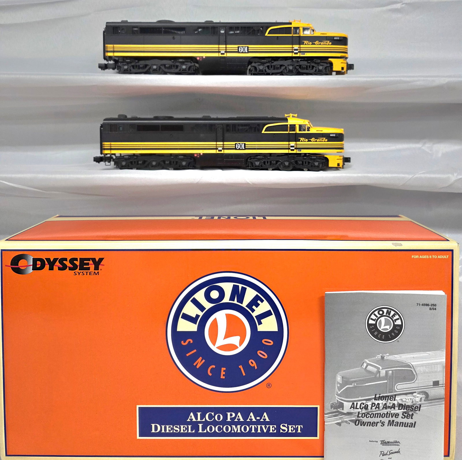 Lionel Rio Grande ALCO PA A-A Diesel Locomotive: A Lionel 6-24500, "Rio Grande" Odyssey ALCO PA A-A Diesel Locomotive Set in box, featuring two highly detailed model train units. Tested in working order C-10, test run only.
