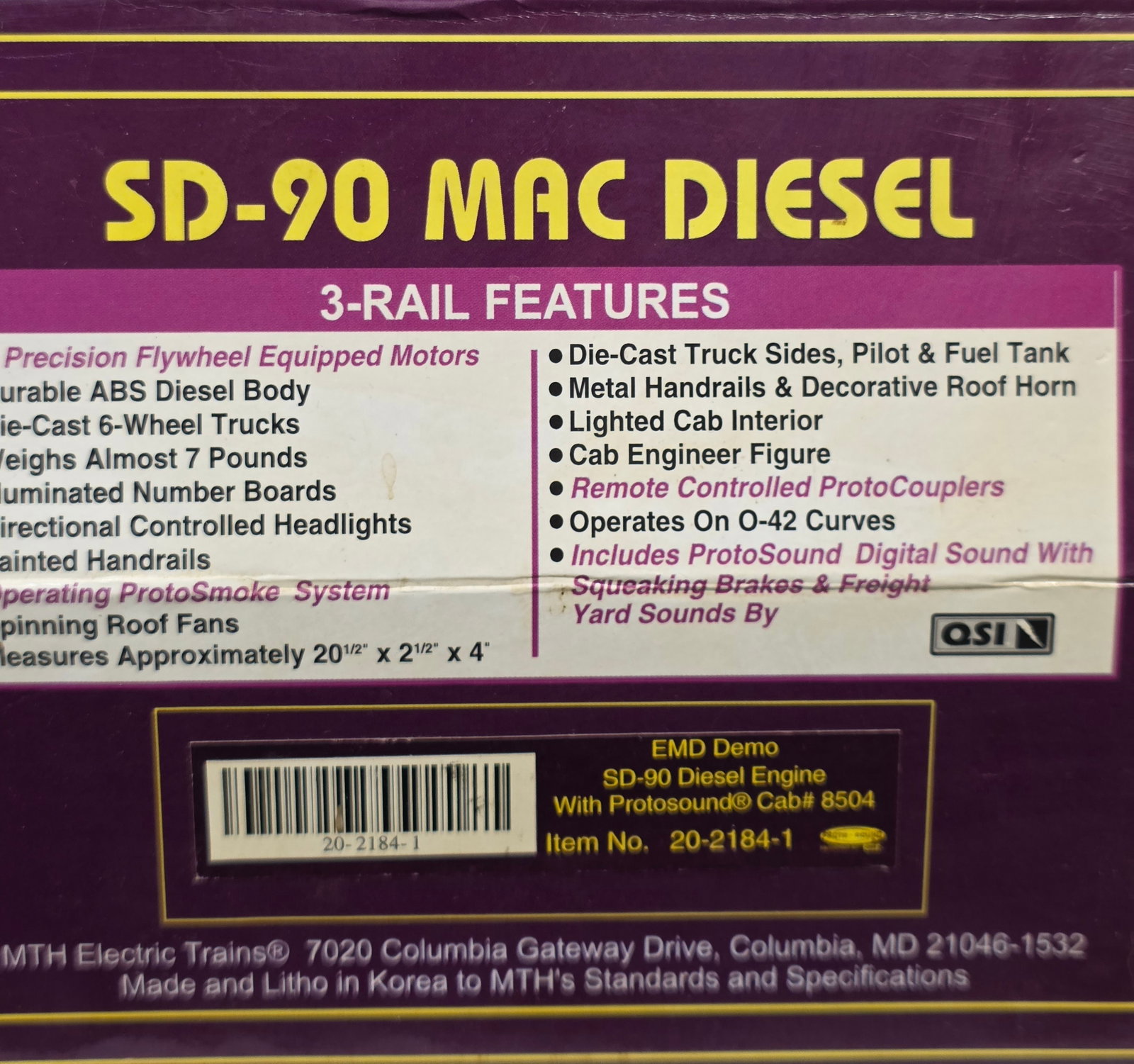 M.T.H. SD-90 MAC 8504 Diesel Engine - 8