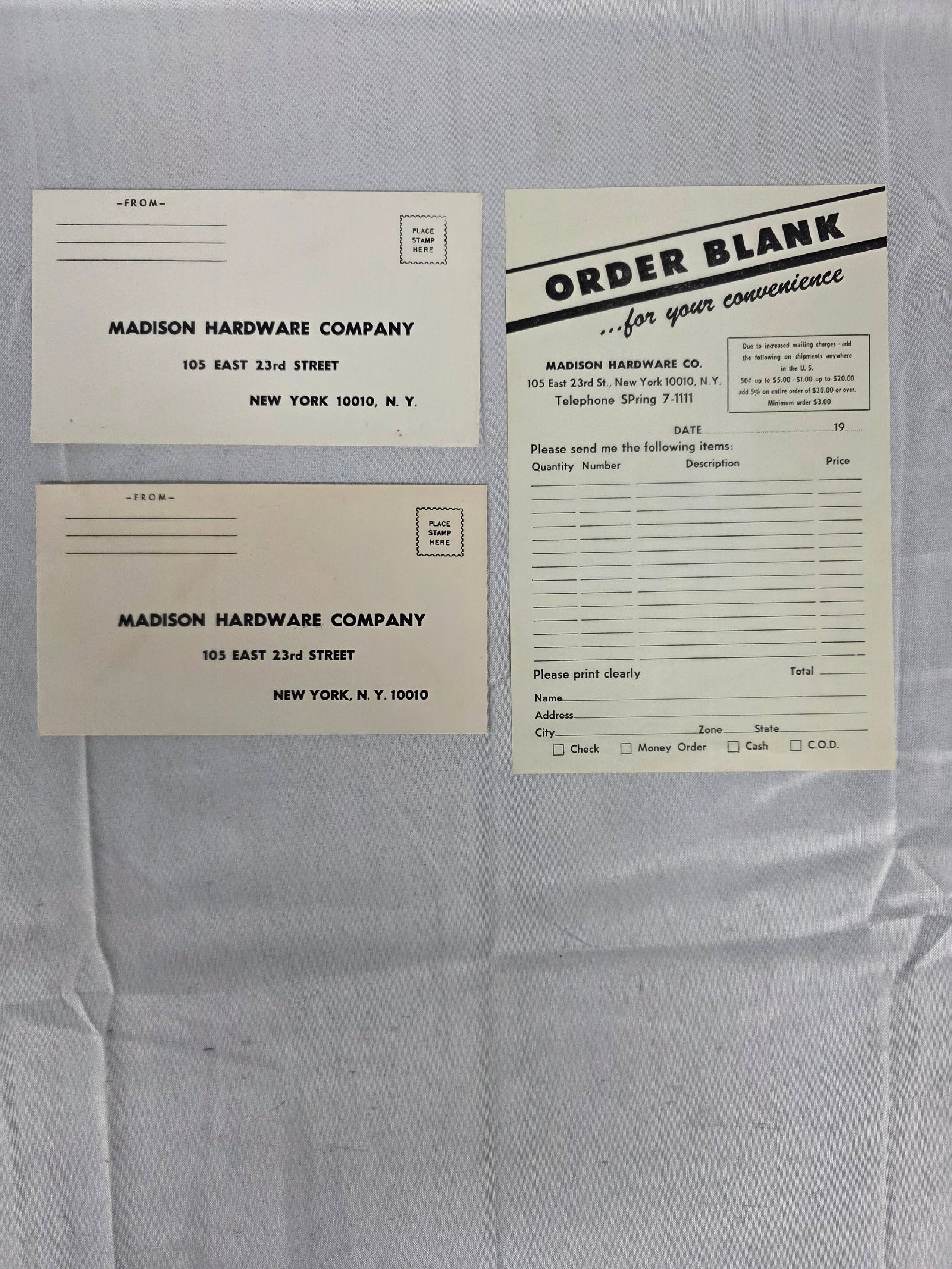 Lionel-Madison Hardware Order Paper Lot (1 of 2)