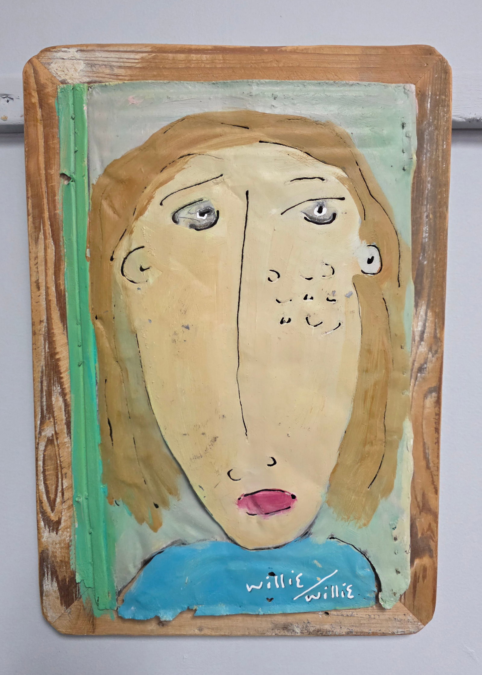 Willie/Willie Folk Art Painting on Tin Folk Art, Circa 2000 (1 of 2)