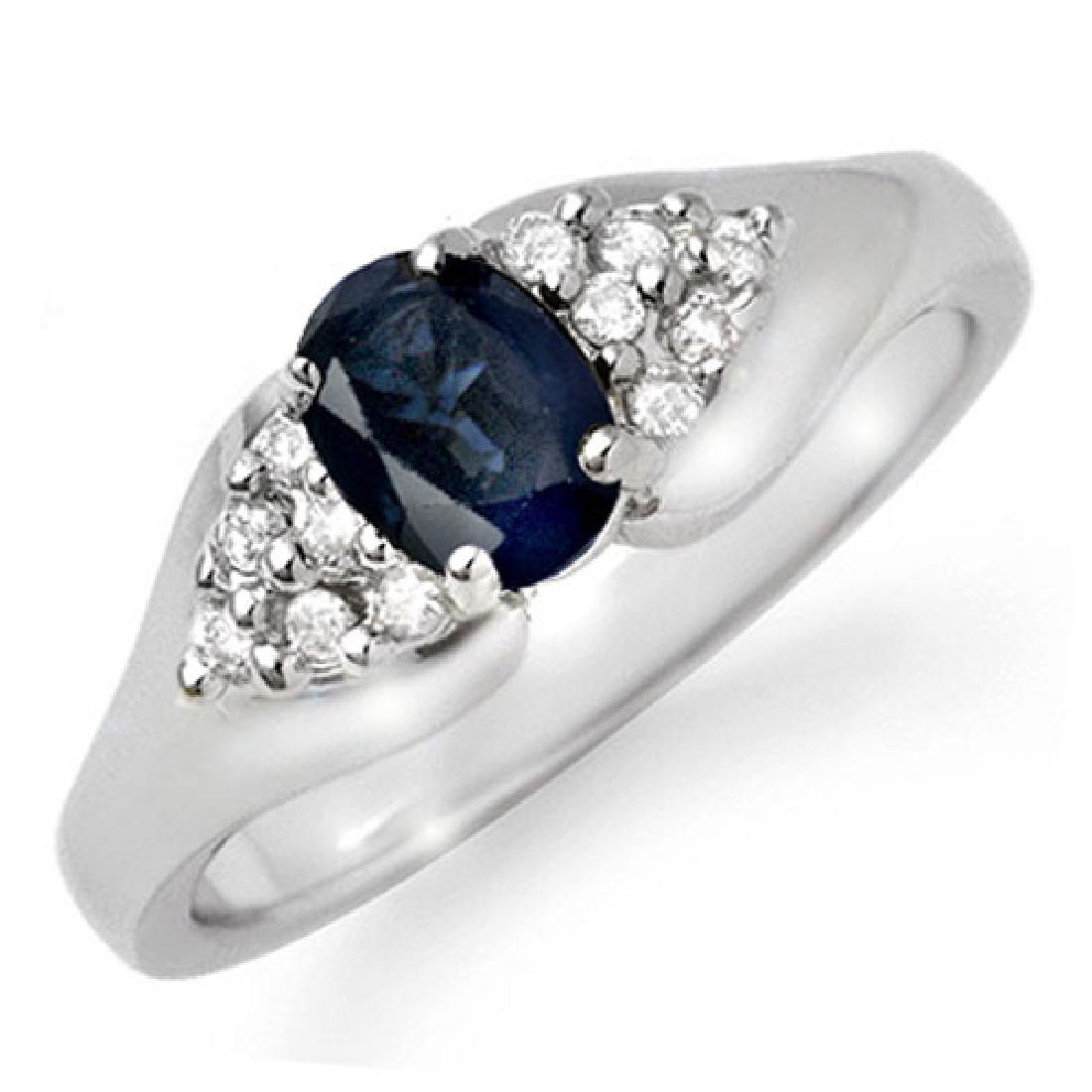 0.90 ctw Blue Sapphire & Diamond Ring 14K White Gold -: 12454-REF#-31F8V ---- 0.90 ctw Blue Sapphire & Diamond Ring 14K White GoldDesigner Brand Luxury Jewelry, made in the USA Retail Price: $1,950 Perfect factory sizing, Most rings at $20 per size up or d