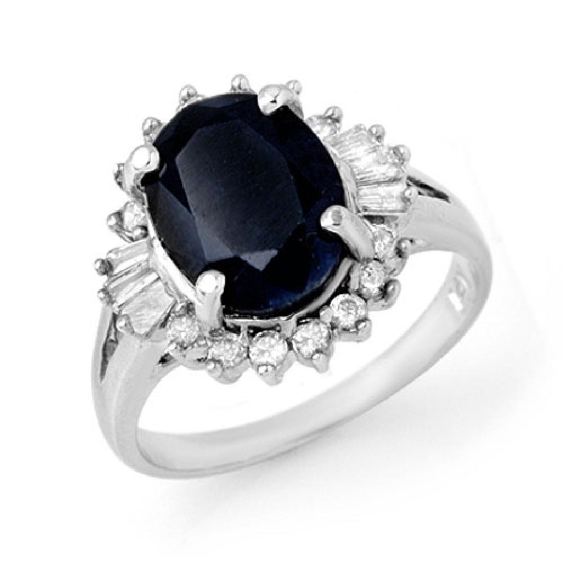 5.47 ctw Blue Sapphire & Diamond Ring 14K White Gold -: 13296-REF#-80W2G ---- 5.47 ctw Blue Sapphire & Diamond Ring 14K White GoldDesigner Brand Luxury Jewelry, made in the USA Retail Price: $5,300 Perfect factory sizing, Most rings at $20 per size up or d