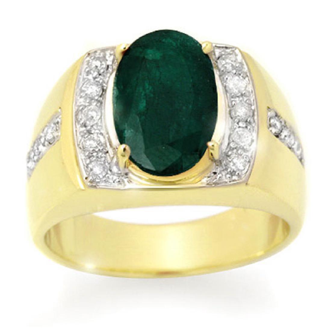 4.58 CTW Emerald & Diamond Men's Ring 10K Yellow Gold: 14486 - REF-73R8K ---- 4.58 CTW Emerald & Diamond Men's Ring 10K Yellow Gold ---- Luxury Designer Brand Ring Appraised at $4,850 Certificate Number US14486 10k Yellow gold, Ring Size is 10, Ring measu