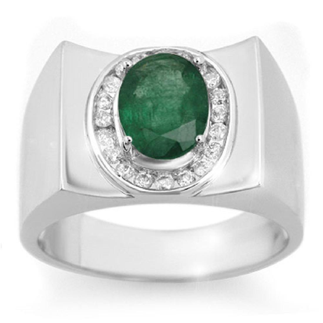 2.33 CTW Emerald & Diamond Men's Ring 10K White Gold: 14476 - REF-58A5N ---- 2.33 CTW Emerald & Diamond Men's Ring 10K White Gold ---- Luxury Designer Brand Ring Appraised at $3,850 Certificate Number US14476 10k White gold, Ring Size is 10, Ring measuri