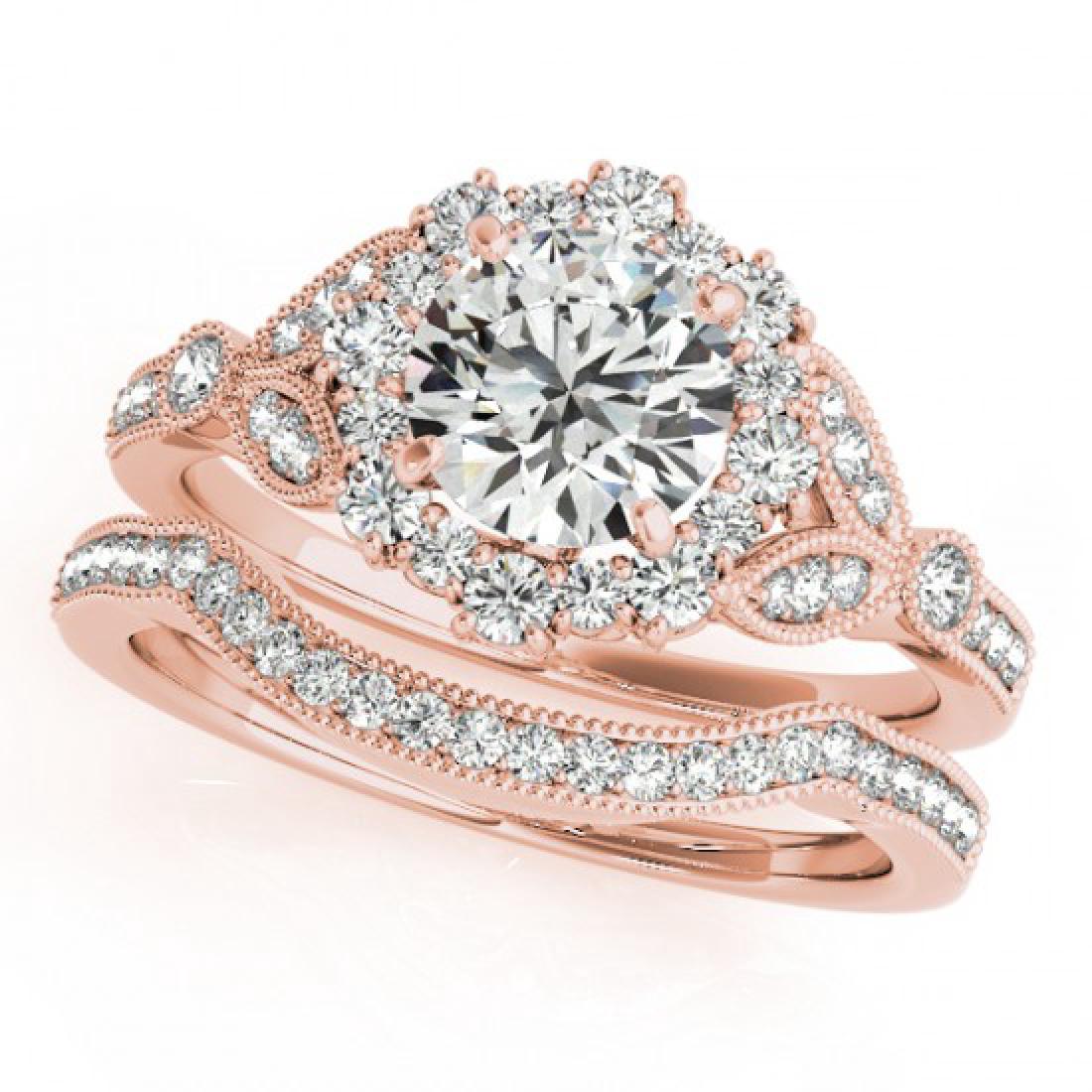 1.19 CTW Certified VS/SI Diamond 2Pc Wedding Set: 30961 - REF-151T8X ---- 1.19 CTW Certified VS/SI Diamond 2Pc Wedding Set Solitaire Halo 14K Rose Gold ---- Luxury Designer Brand 2 Pc Set Appraised Retail Price at $7,500 ---- SKU Number US30961 14k R