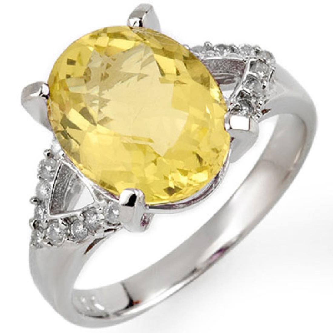 5.20 CTW Lemon Topaz & Diamond Ring 10K White Gold -: 10760 - REF-33W8H ---- 5.20 CTW Lemon Topaz & Diamond Ring 10K White Gold ---- Luxury Designer Brand Ring Appraised Retail Price at $2,600 ---- SKU Number US10760 10k White gold Ring Size is 7.5, Ring