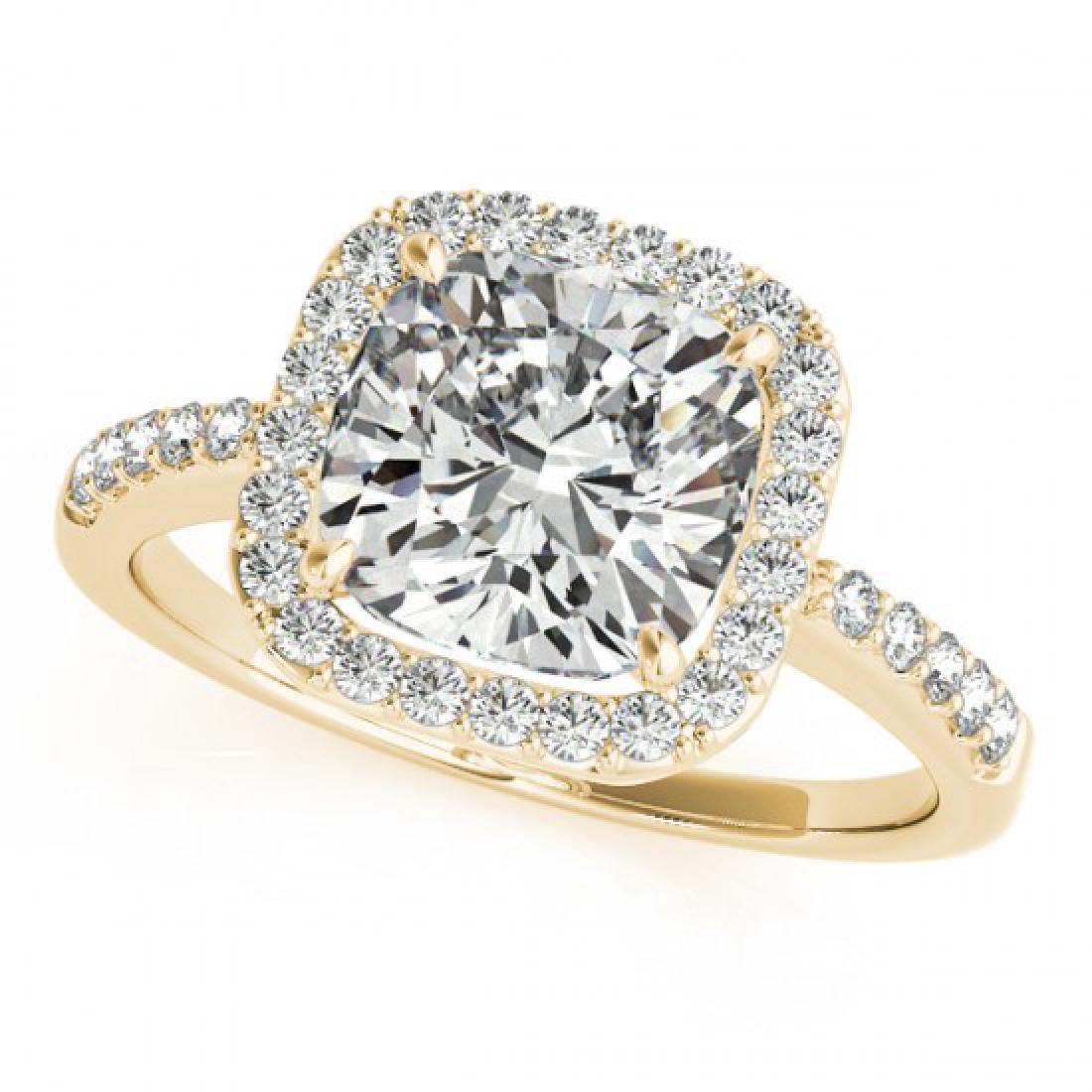 1.01 CTW Certified VS/SI Cushion Diamond Solitaire Halo: 27116 - REF-222X2T ---- 1.01 CTW Certified VS/SI Cushion Diamond Solitaire Halo Ring 18K Yellow Gold ---- Luxury Designer Brand Ring Appraised Retail Price at $9,750 ---- SKU Number US27116 18k Yellow