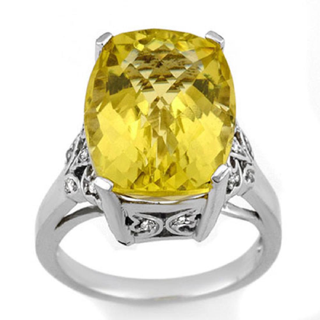 12.20 CTW Lemon Topaz & Diamond Ring 14K White Gold: 10509 - REF-60K4W ---- 12.20 CTW Lemon Topaz & Diamond Ring 14K White Gold ---- Luxury Designer Brand Ring Appraised at $4,650 Certificate Number US10509 14k White gold, Ring Size is 7, Ring measuring