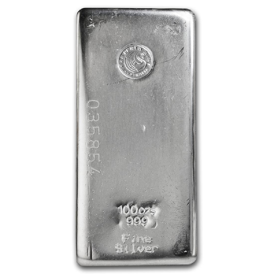 One piece 100 oz 0.999 Fine Silver Bar Perth Mint-82246: SKU: 82246 ---- One piece 100 oz 0.999 Fine Silver Bar Perth Mint
