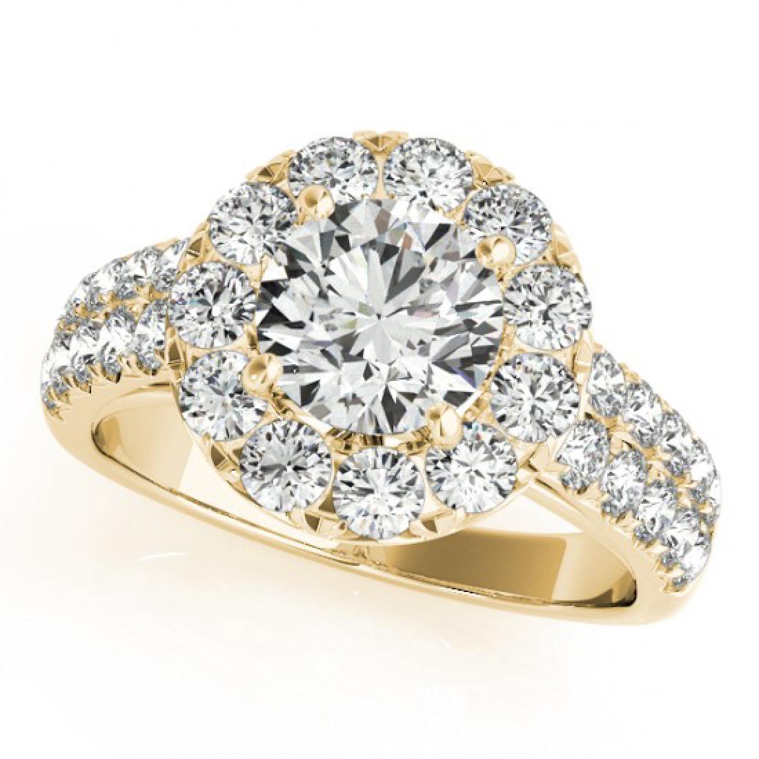 1.75 CTW Certified VS/SI Diamond Solitaire Halo Ring: 26439 - REF-255R3K ---- 1.75 CTW Certified VS/SI Diamond Solitaire Halo Ring 18K Yellow Gold ---- Luxury Designer Brand Ring Appraised at $12,650 Certificate Number US26439 18k Yellow gold, Ring Size 