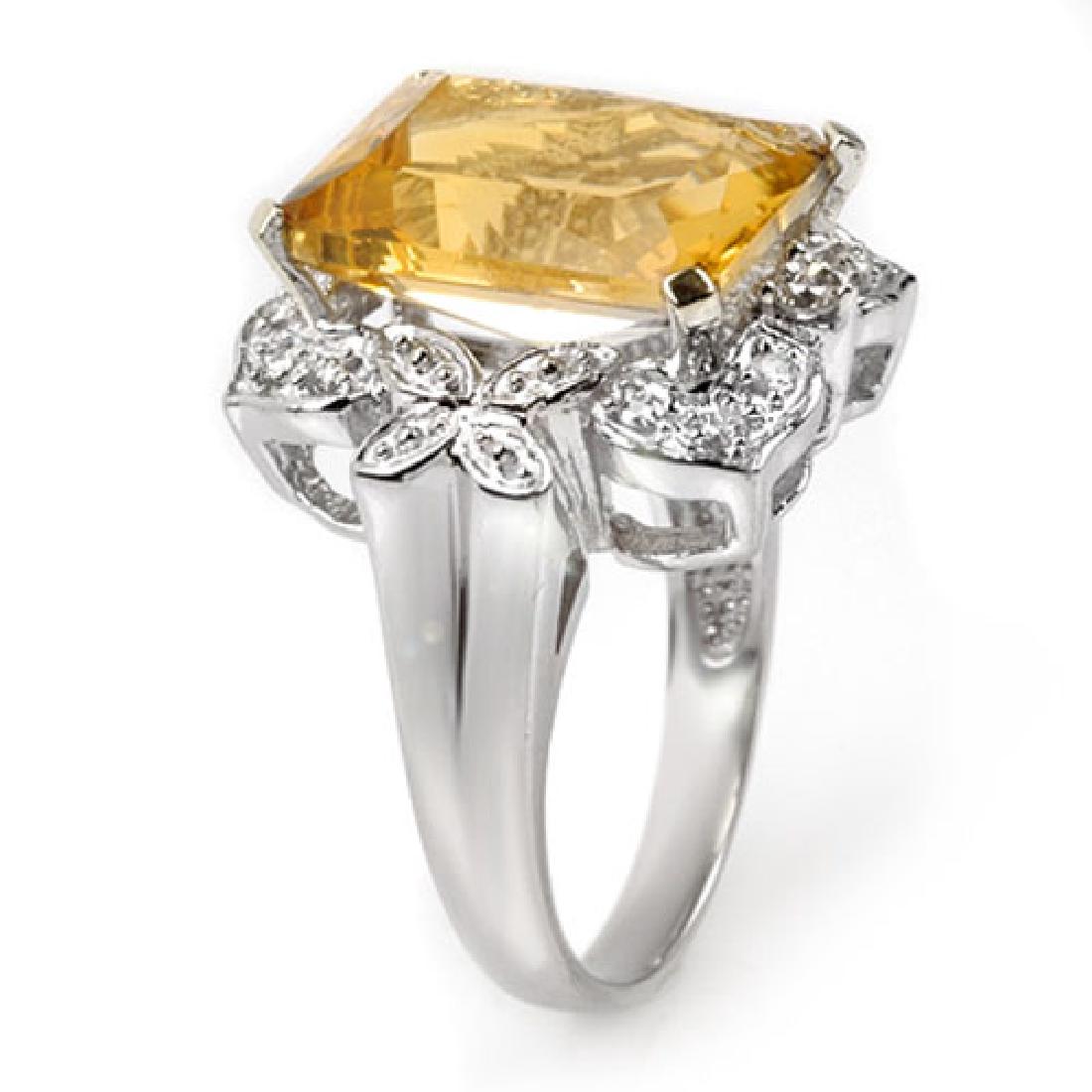9.25 CTW Citrine & Diamond Ring 14K White Gold: 11485 - REF-58A9V ---- 9.25 CTW Citrine & Diamond Ring 14K White Gold ---- Luxury Designer Brand Ring Appraised at $3,550 Certificate Number US11485 14k White gold, Ring Size is 6.5, Ring measuring ap