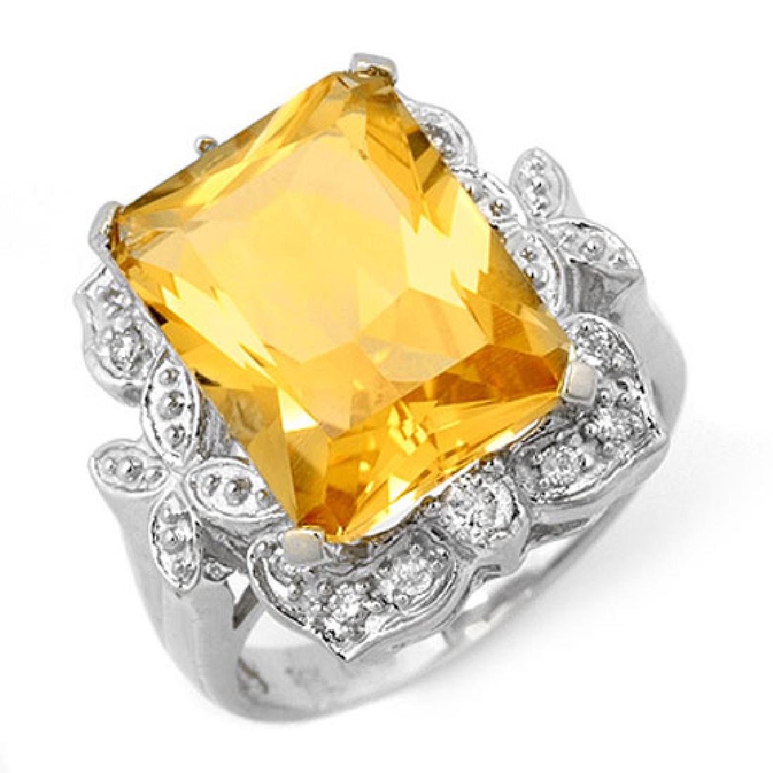 9.25 CTW Citrine & Diamond Ring 14K White Gold: 11485 - REF-58A9V ---- 9.25 CTW Citrine & Diamond Ring 14K White Gold ---- Luxury Designer Brand Ring Appraised at $3,550 Certificate Number US11485 14k White gold, Ring Size is 6.5, Ring measuring ap