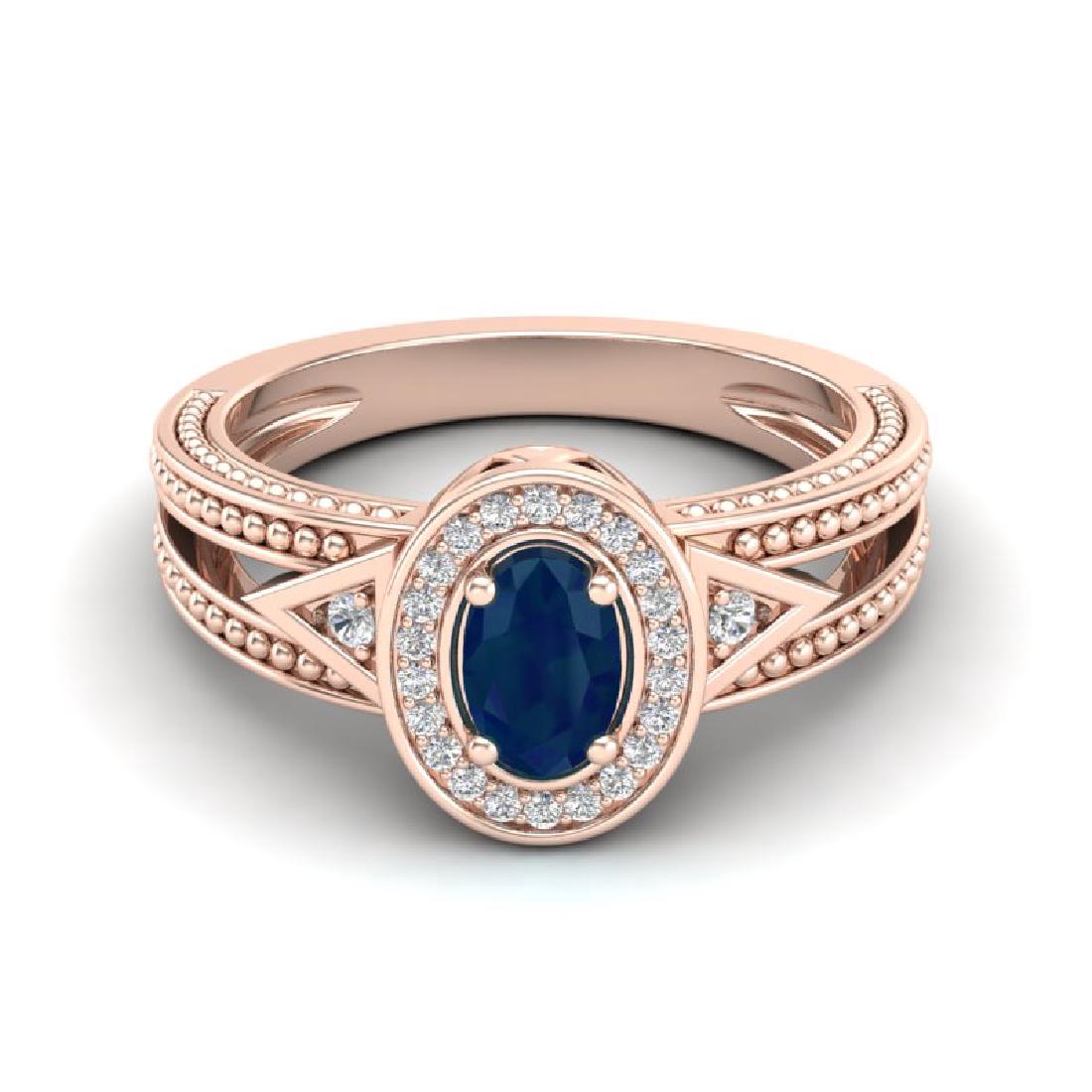 0.83 CTW Sapphire & VS/SI Diamond Solitaire Halo: REF-26A8X -20840 ---- 0.83 CTW Sapphire & VS/SI Diamond Solitaire Halo Fashion Ring 10K Rose Gold ---- Luxury Designer Brand Ring Appraised at $1,600 Certificate Number US20840 10k Rose gold, Ring Siz