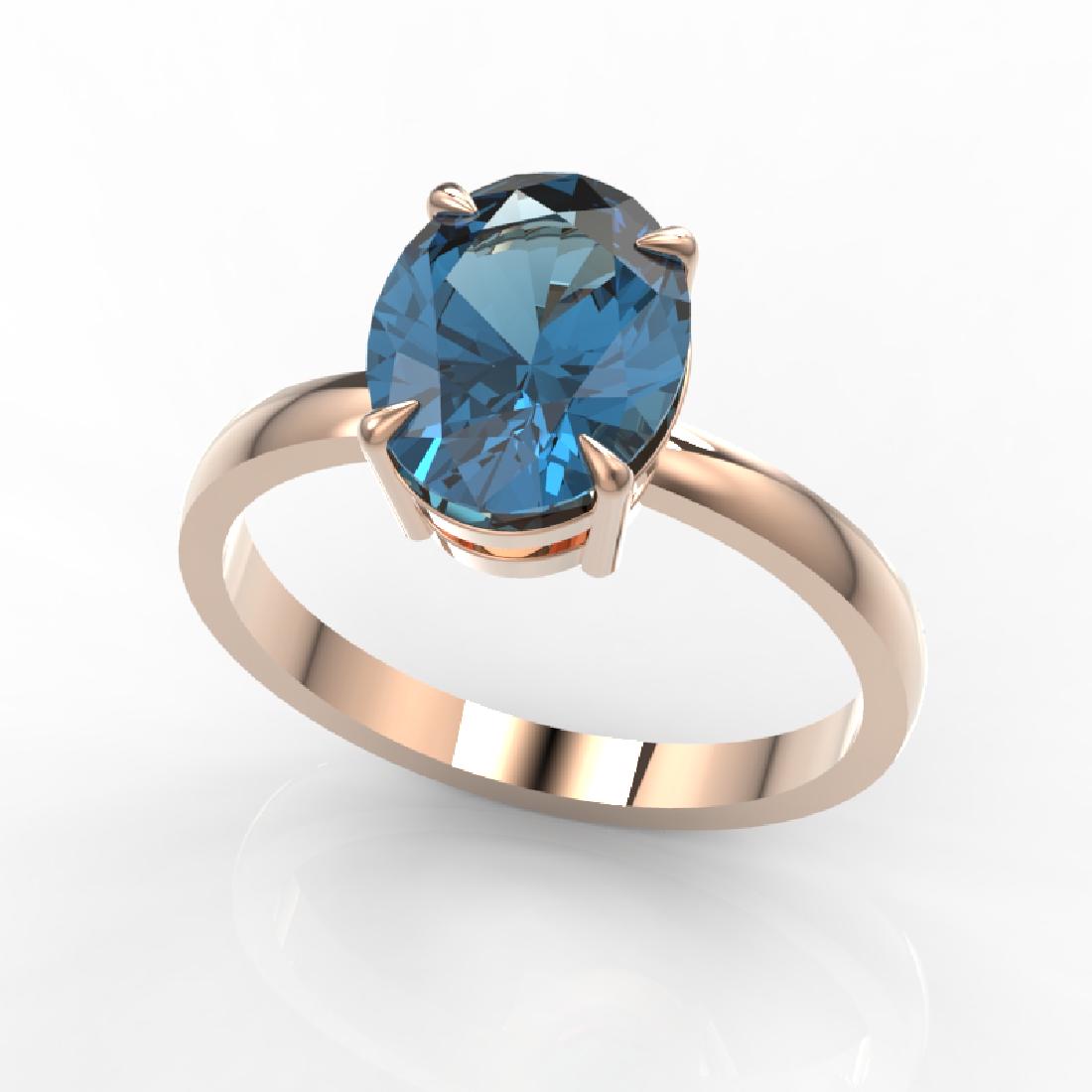 3.50 CTW London Blue Topaz Designer Solitaire Ring 14K: REF-24M5H -22068 ---- 3.50 CTW London Blue Topaz Designer Solitaire Ring 14K Rose Gold ---- Luxury Designer Brand Ring Appraised at $1,600 Certificate Number US22068 14k Rose gold, Ring Size is 7, Rin